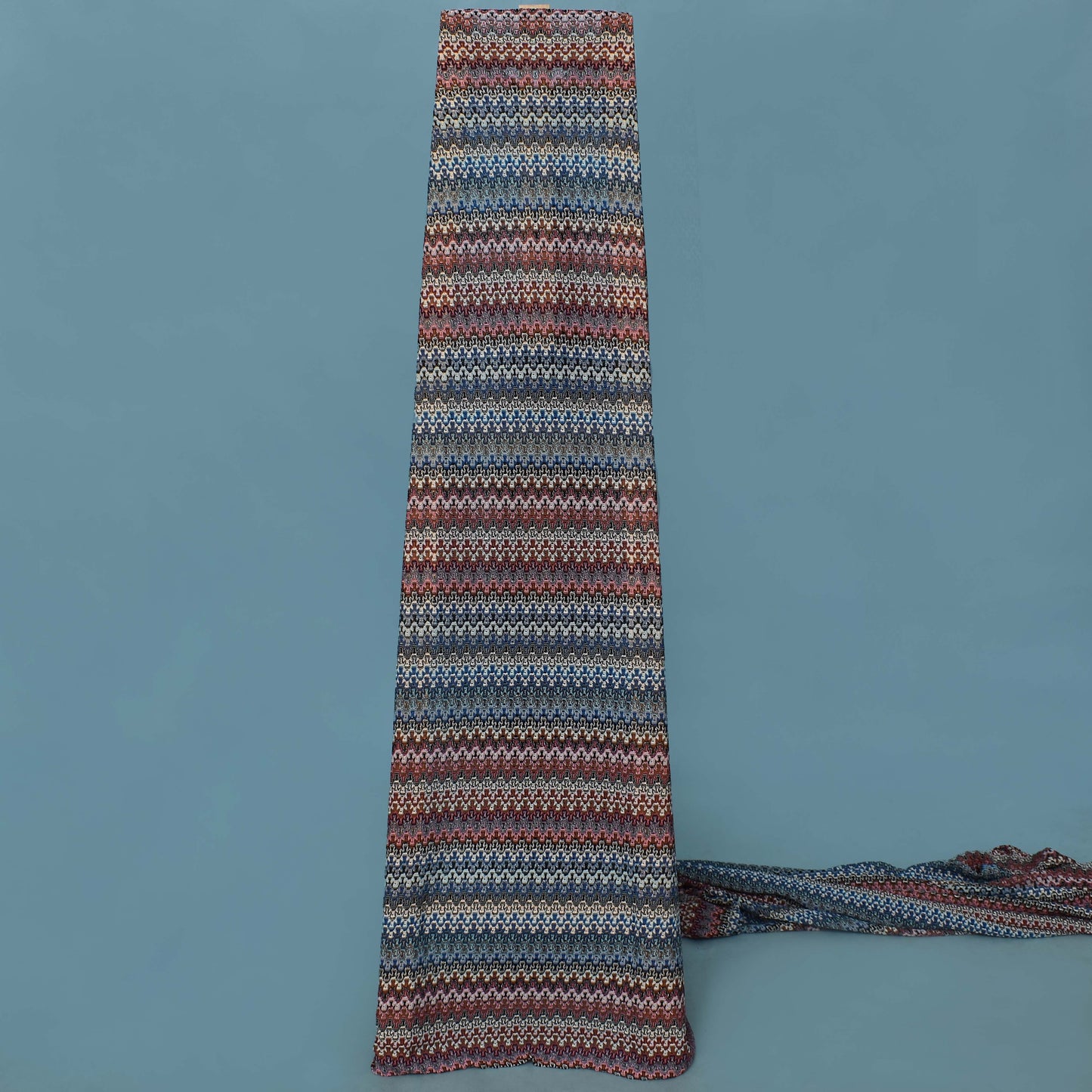 Multi Colored Simmer Zigzag Knitted Crosia Print Fabric