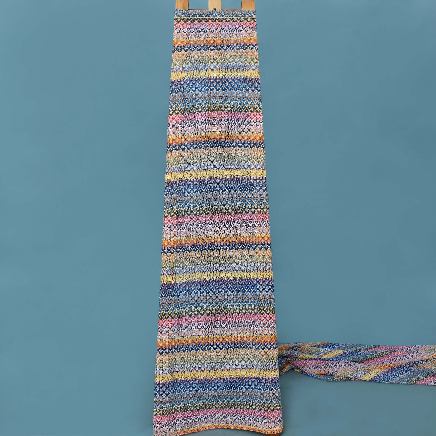 Multi Colored Zigzag Knitted Crosia Print Fabric