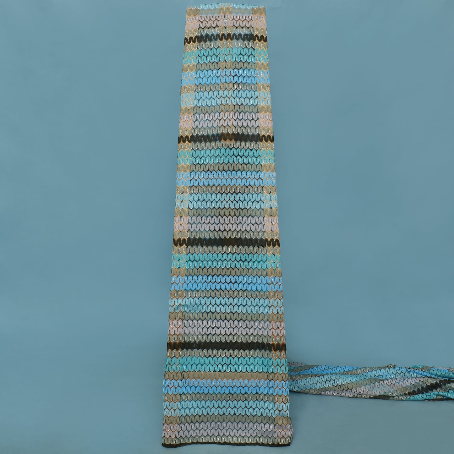 Multi Colored Simmer Zigzag Knitted Crosia Print Fabric