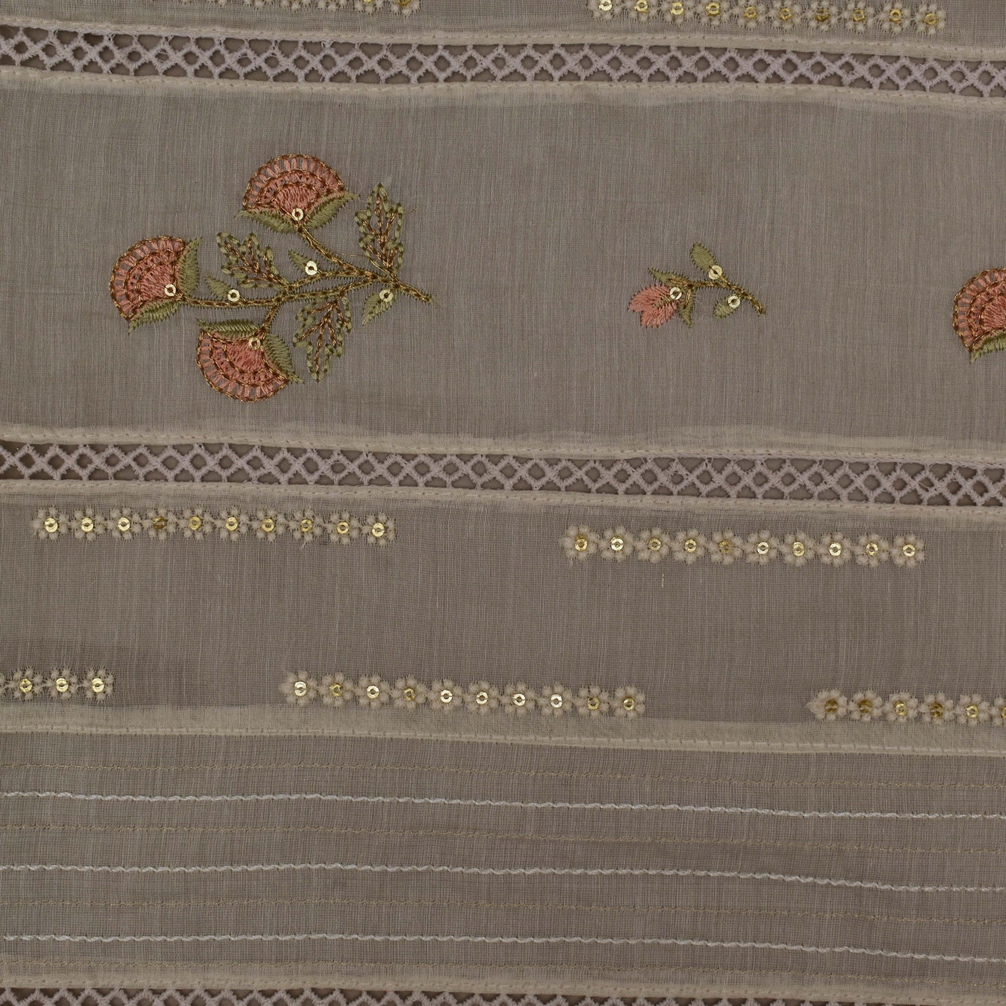 Cream Color Chanderi Embroidery Fabric