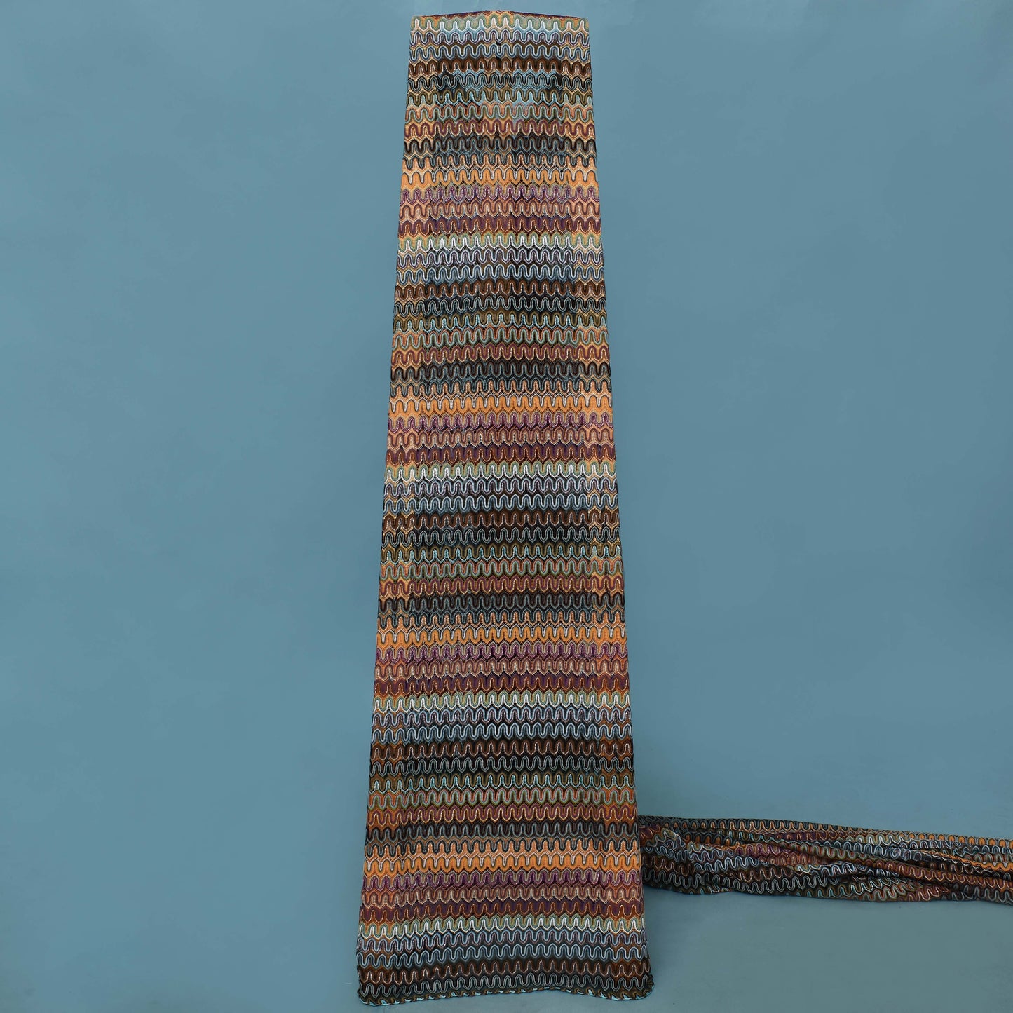 Multi Colored Simmer Zigzag Knitted Crosia Print Fabric