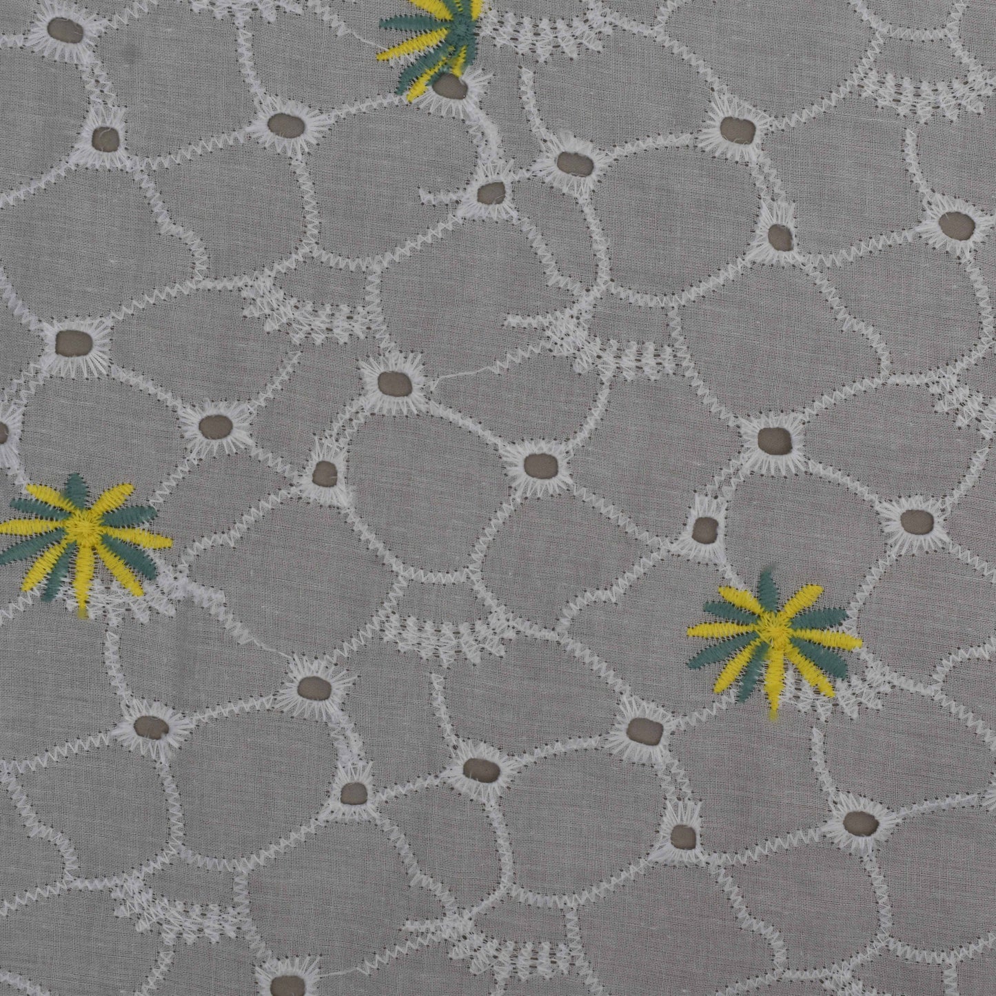 White Color Cotton Chikan Embroidery Fabric