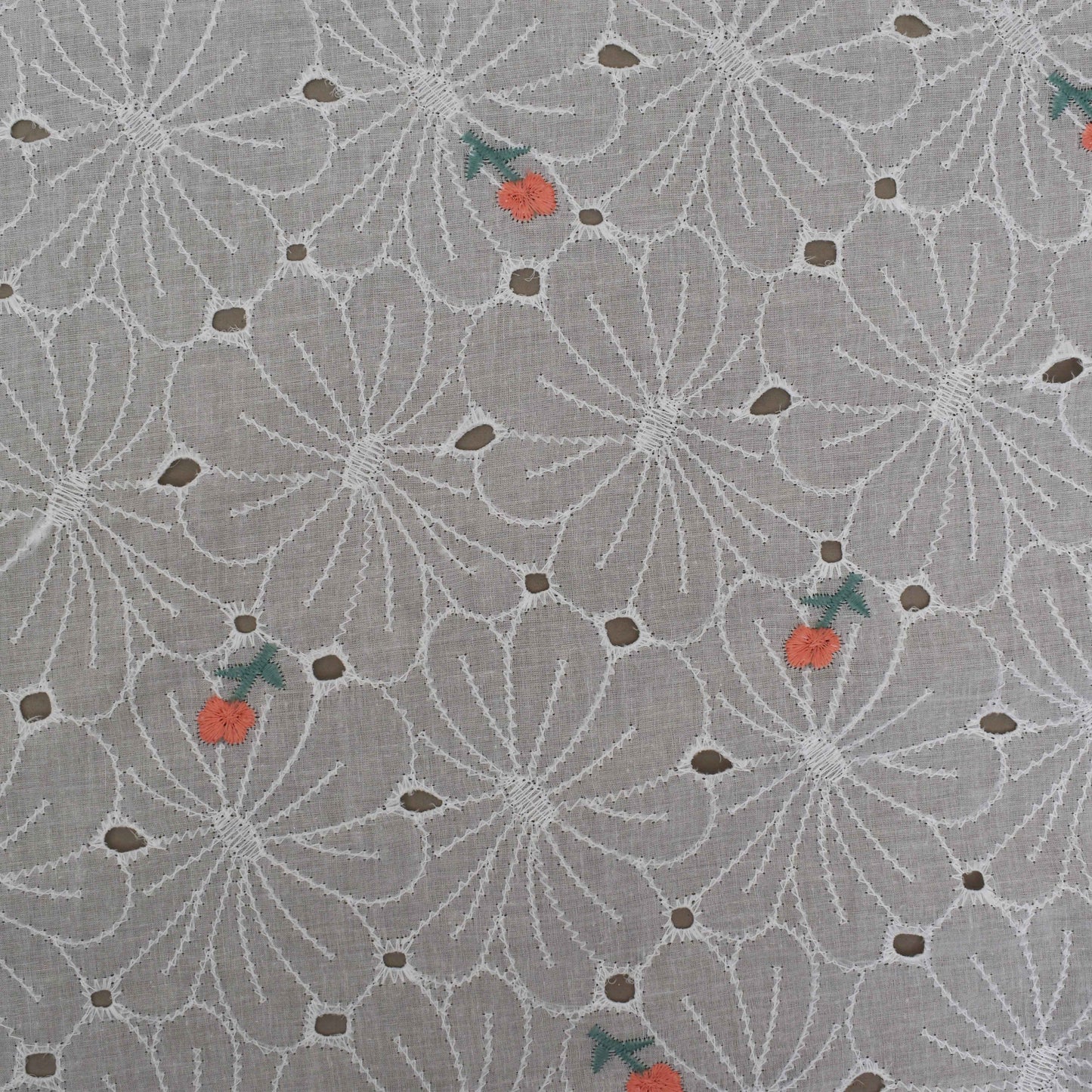 White Color Cotton Chikan Embroidery Fabric