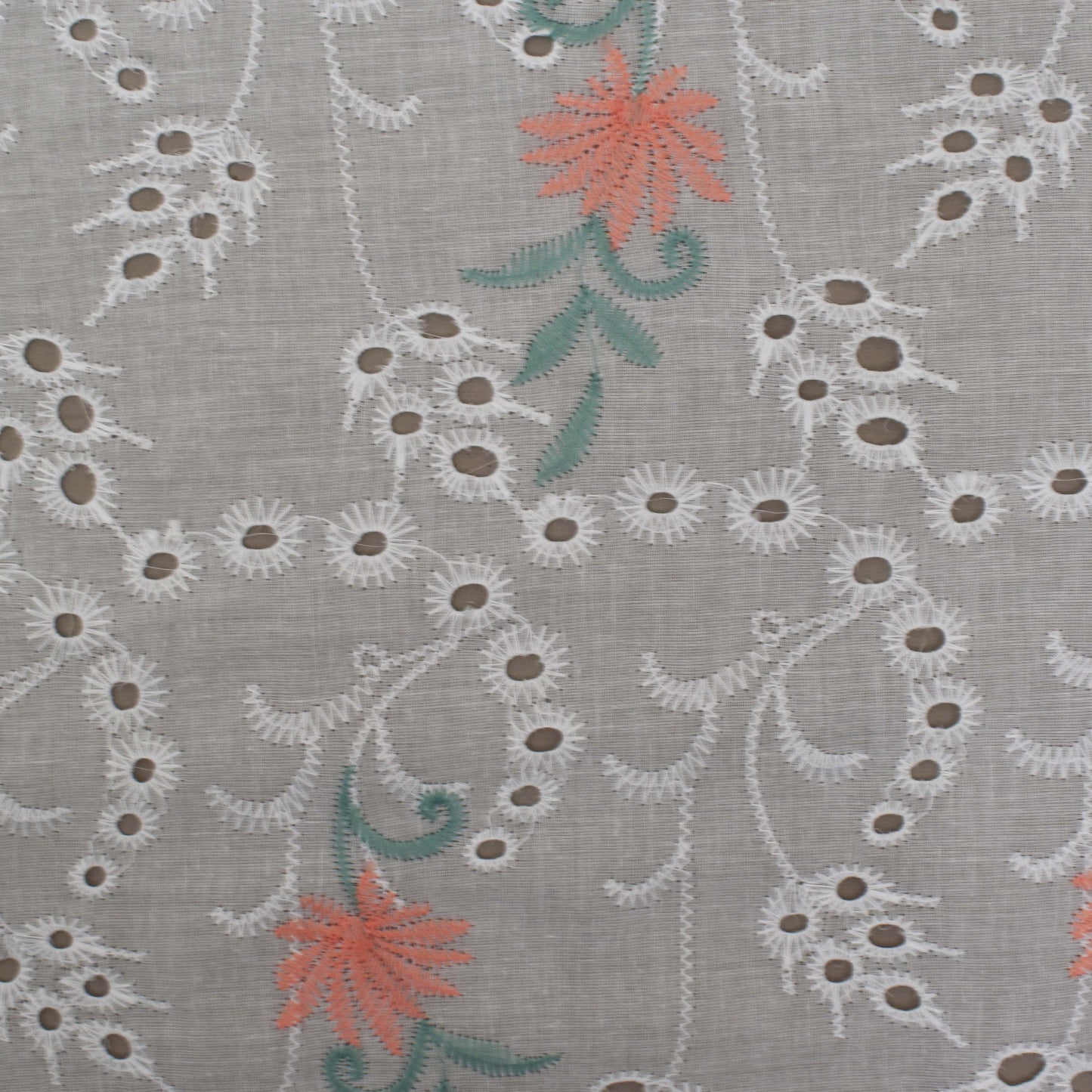 White Color Cotton Chikan Embroidery Fabric