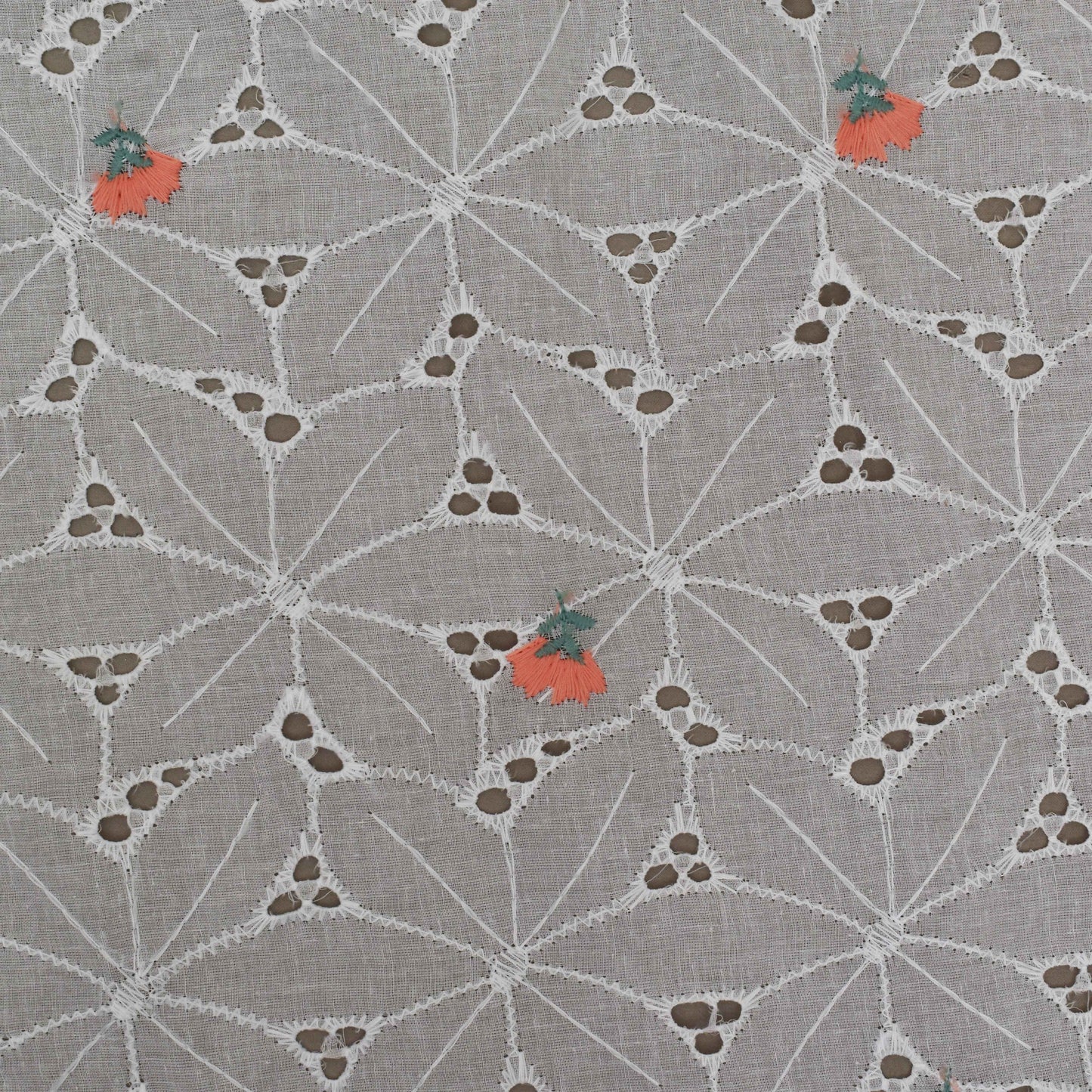 White Color Cotton Chikan Embroidery Fabric