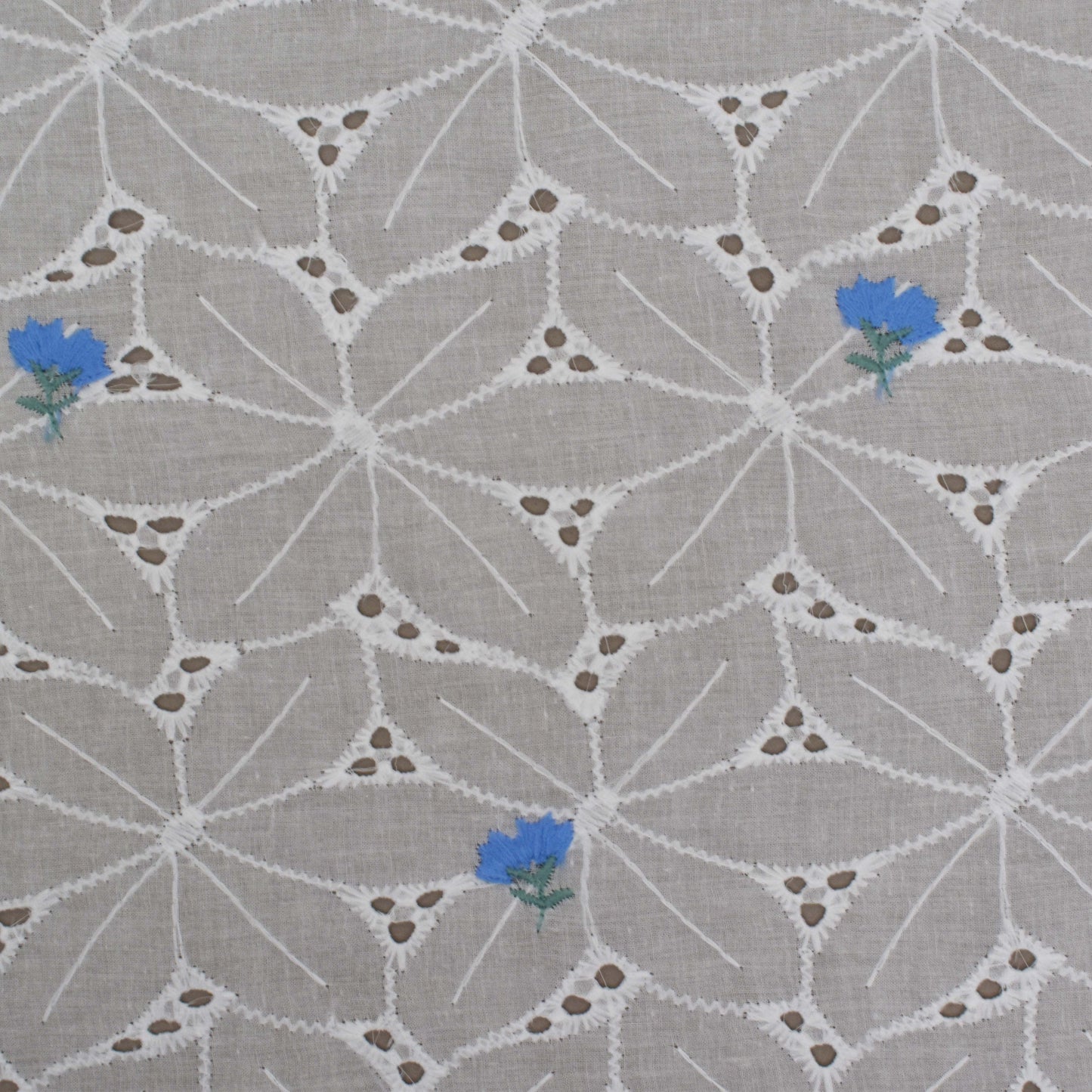 White Color Cotton Chikan Embroidery Fabric