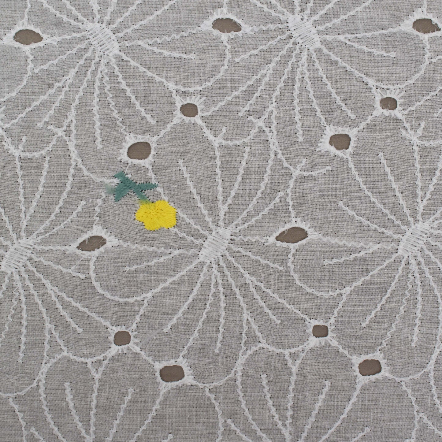 White Color Cotton Chikan Embroidery Fabric