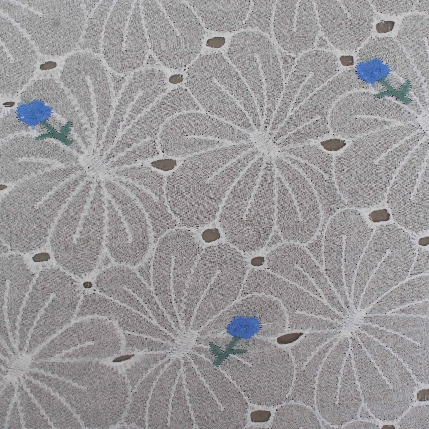 White Color Cotton Chikan Embroidery Fabric