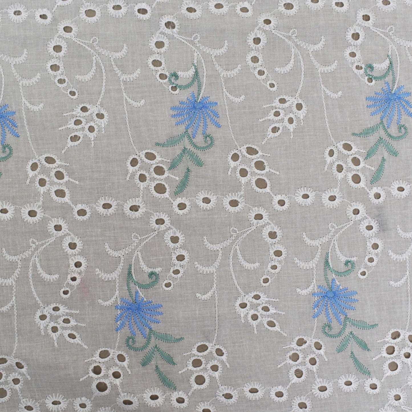 White Color Cotton Chikan Embroidery Fabric