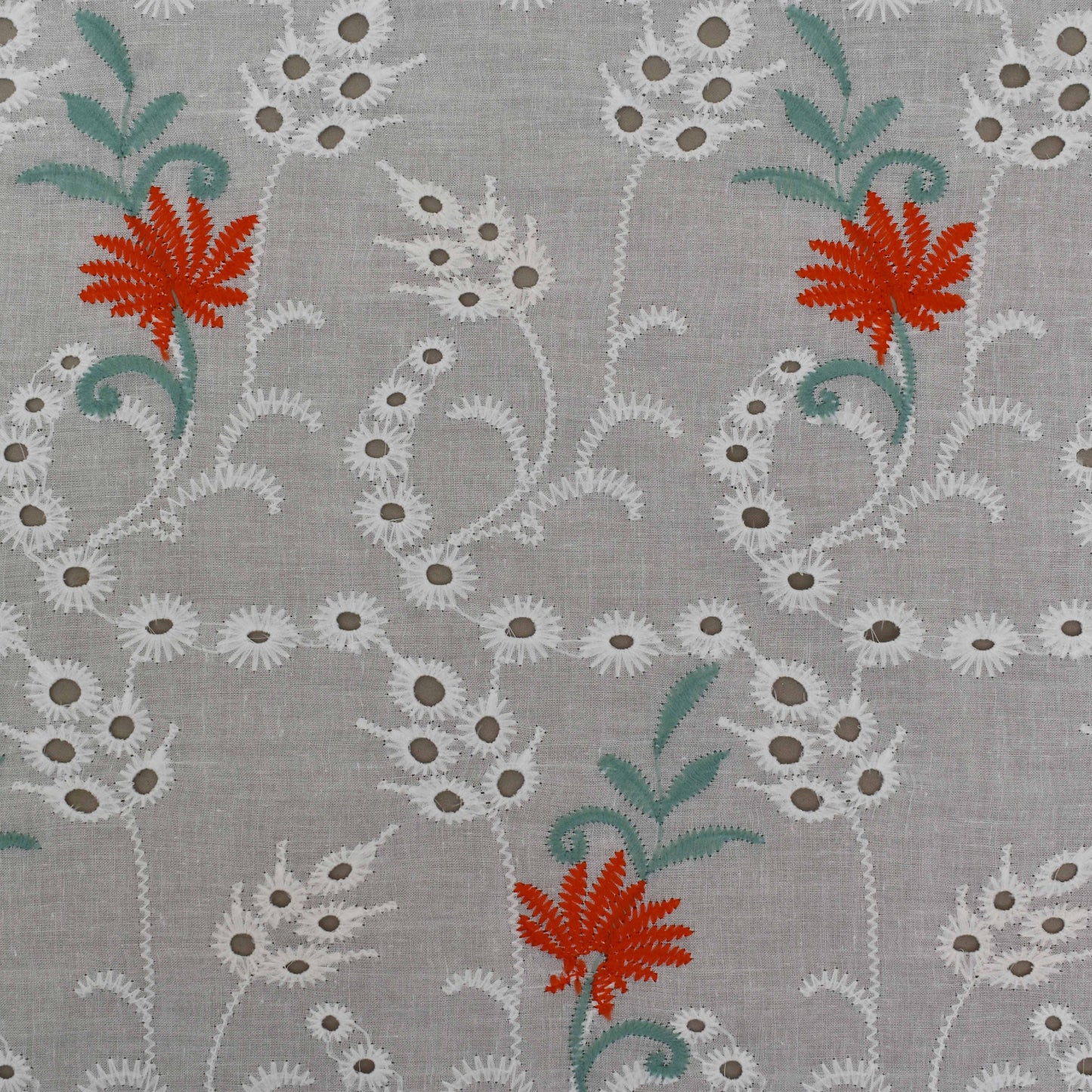 White Color Cotton Chikan Embroidery Fabric