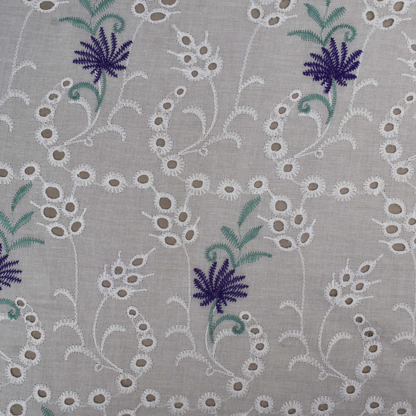 White Color Cotton Chikan Embroidery Fabric