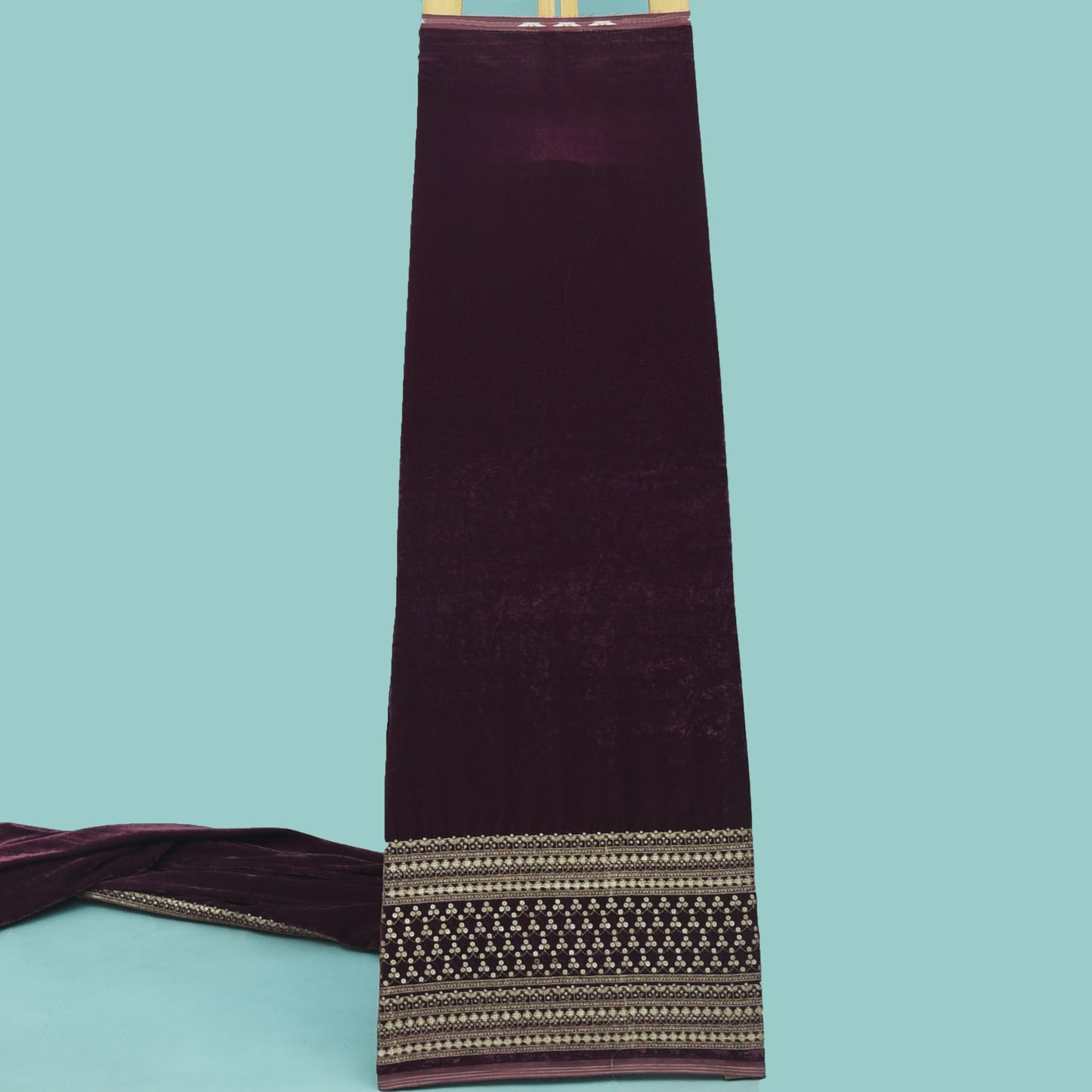 Purple Color Velvet Embroidery Fabric