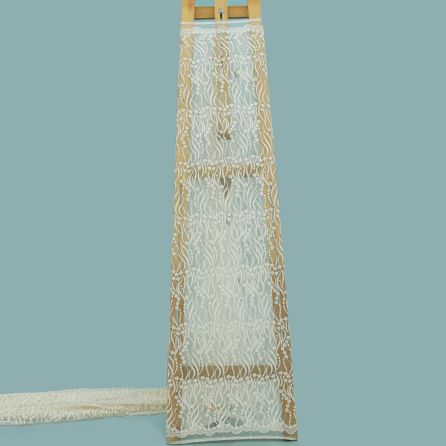 Off White Color Net Embroidery Fabric