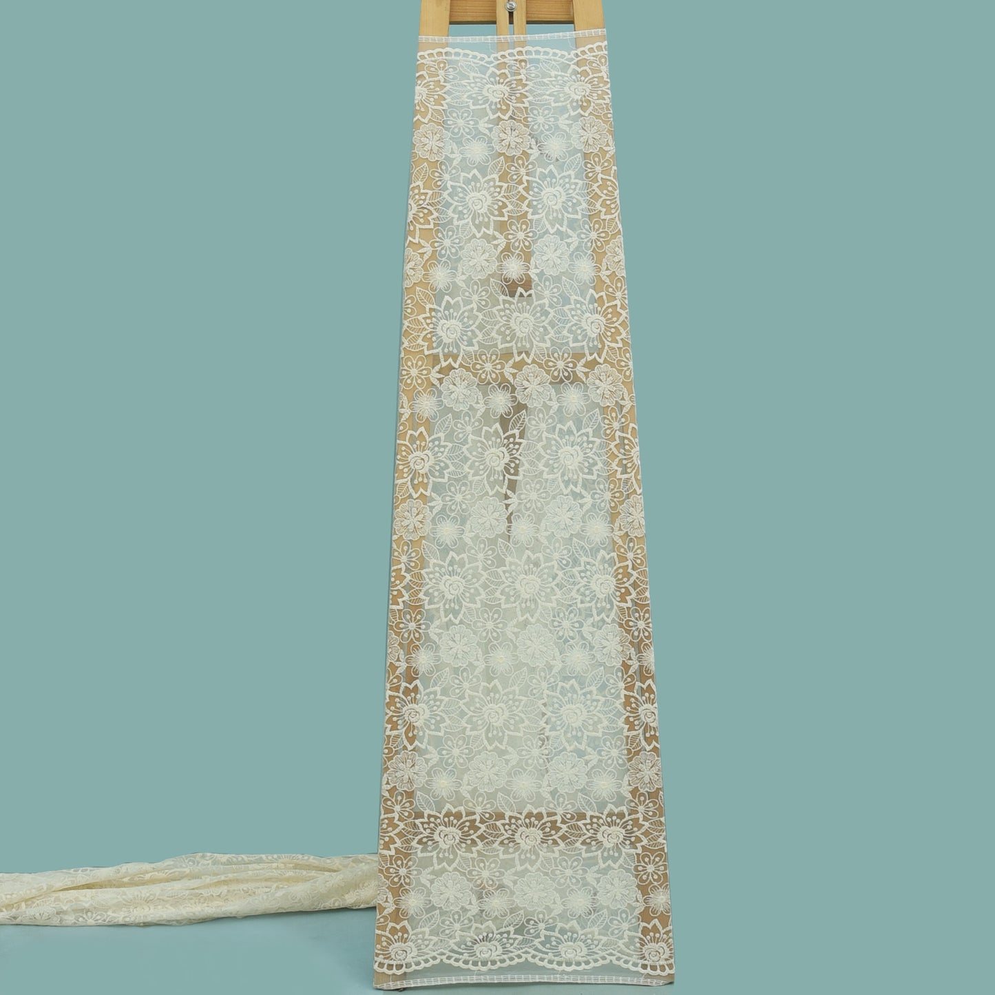 Off White Color Net Embroidery Fabric