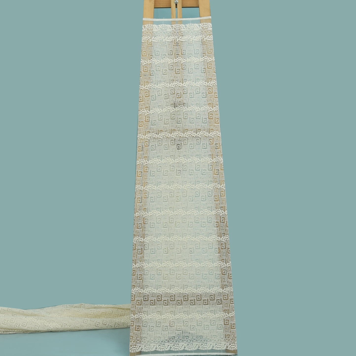 Off White Color Net Embroidery Fabric