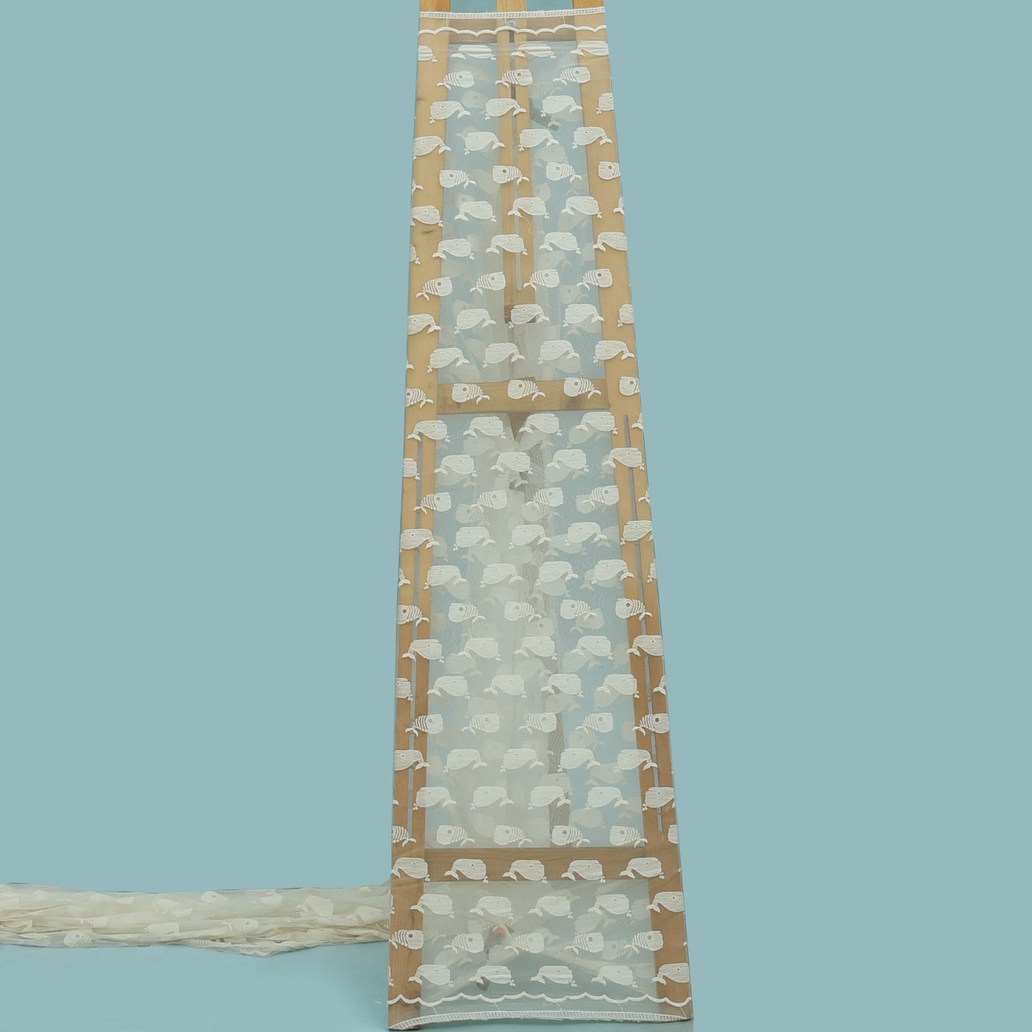 Off White Color Net Embroidery Fabric