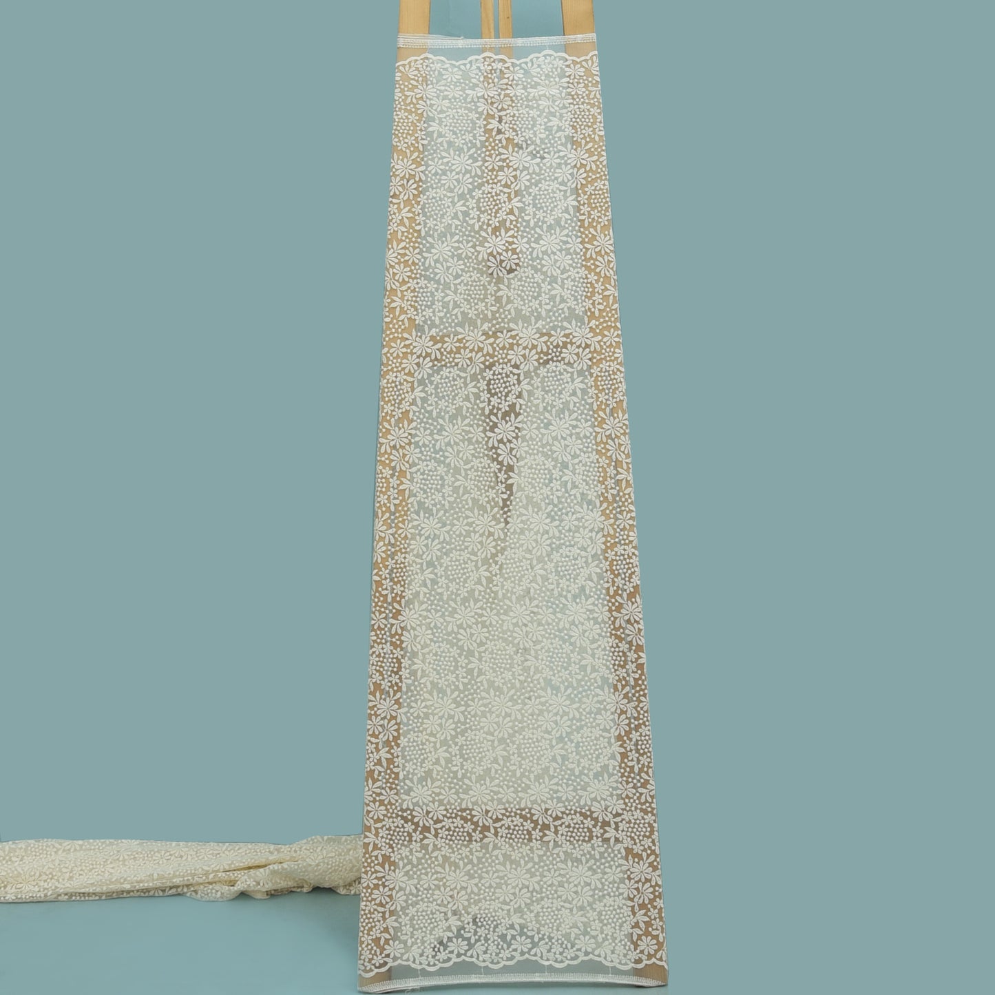 Off White Color Net Embroidery Fabric