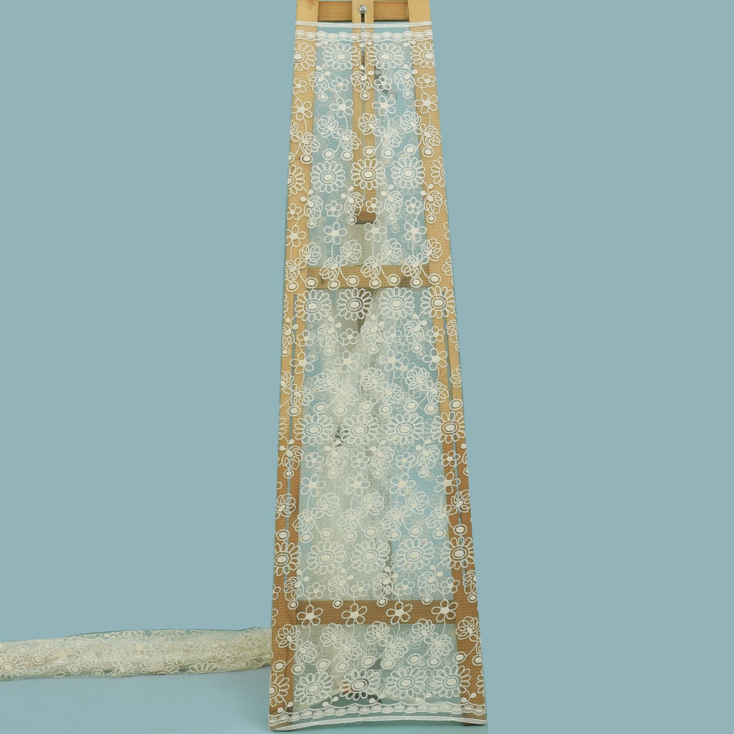 Off White Color Net Embroidery Fabric