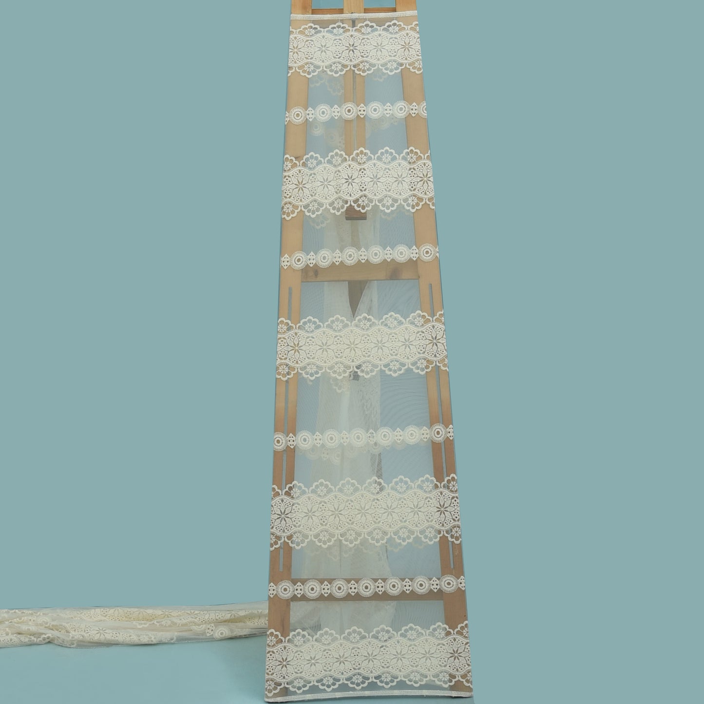 Off White Color Net Embroidery Fabric