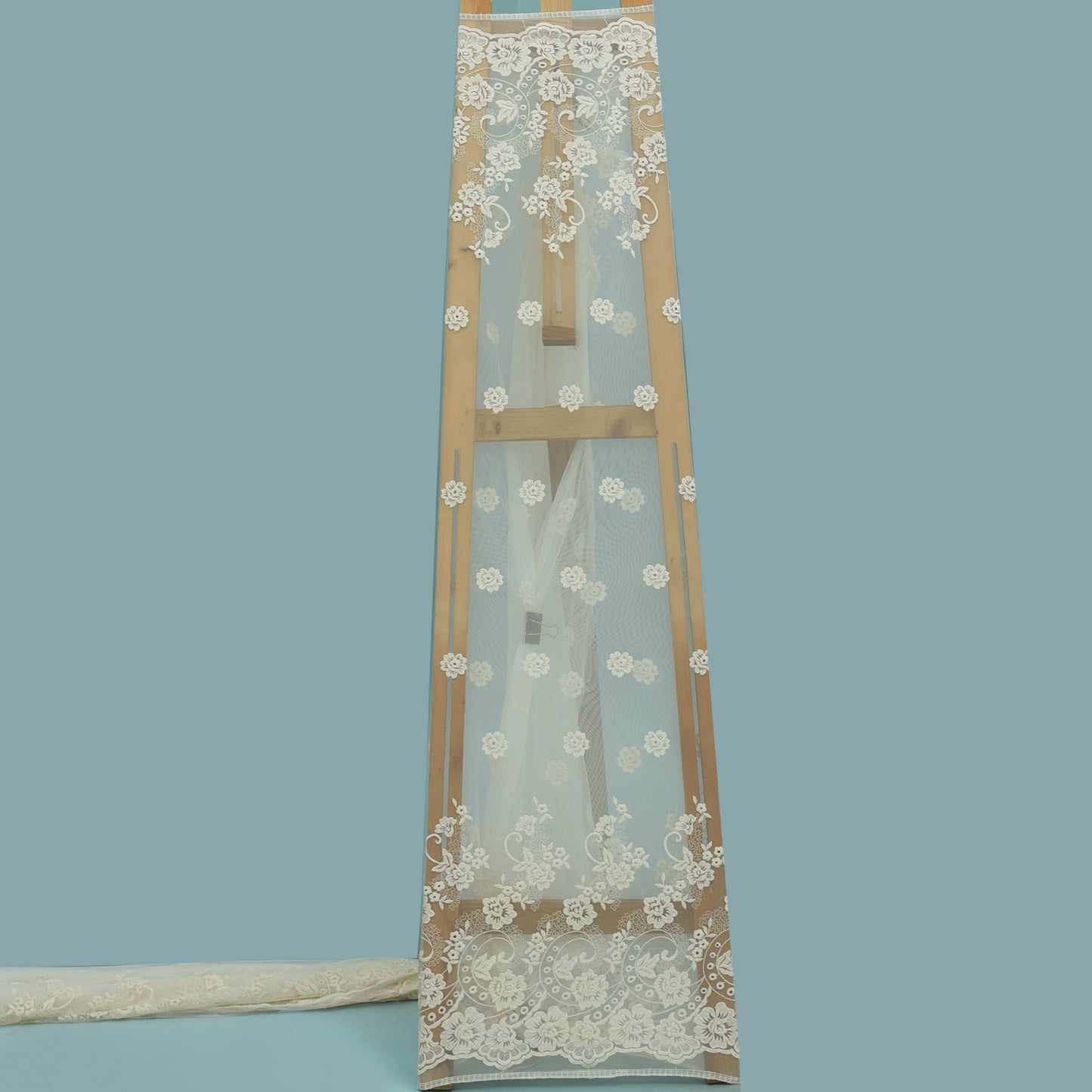 Off White Color Net Embroidery Fabric