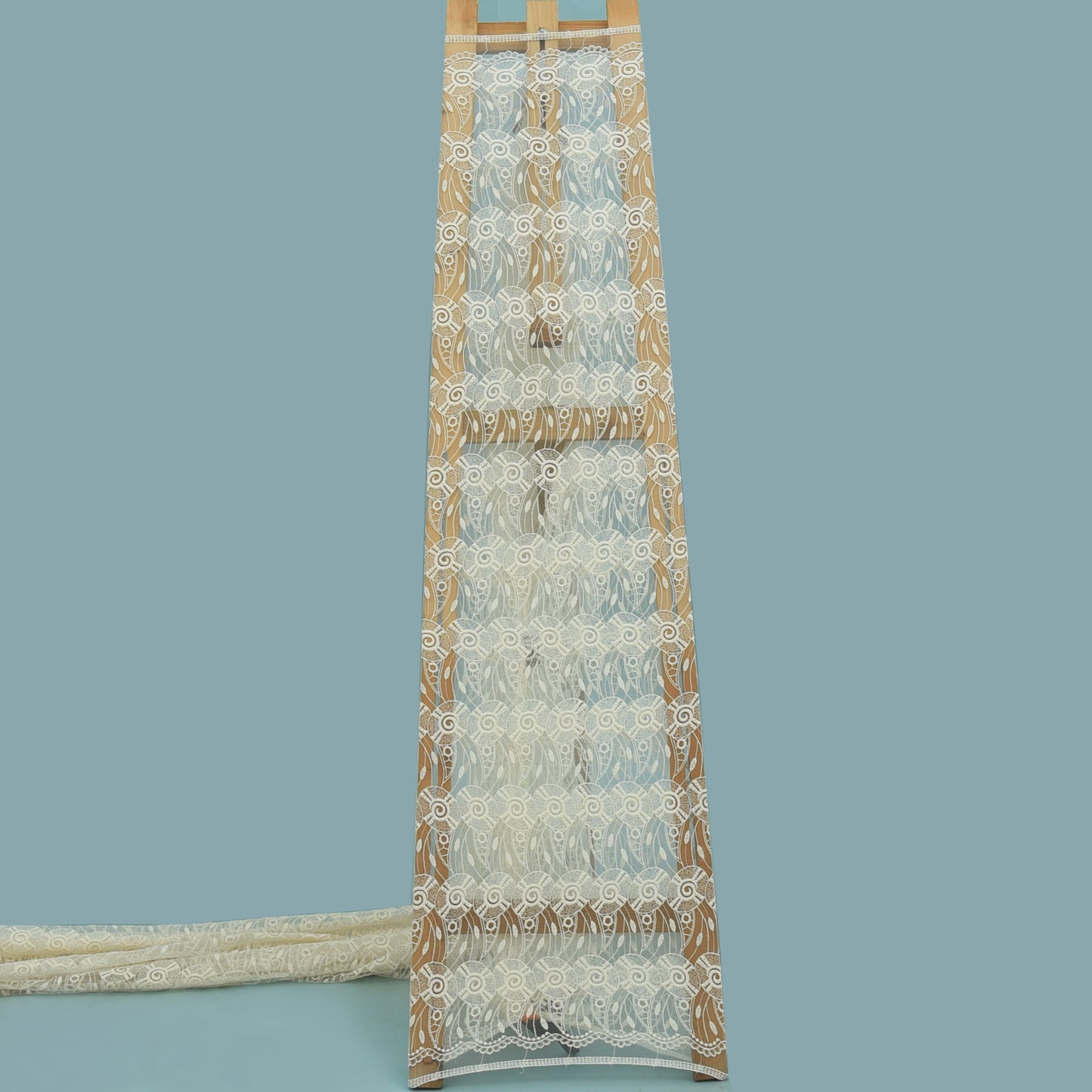 Off White Color Net Embroidery Fabric