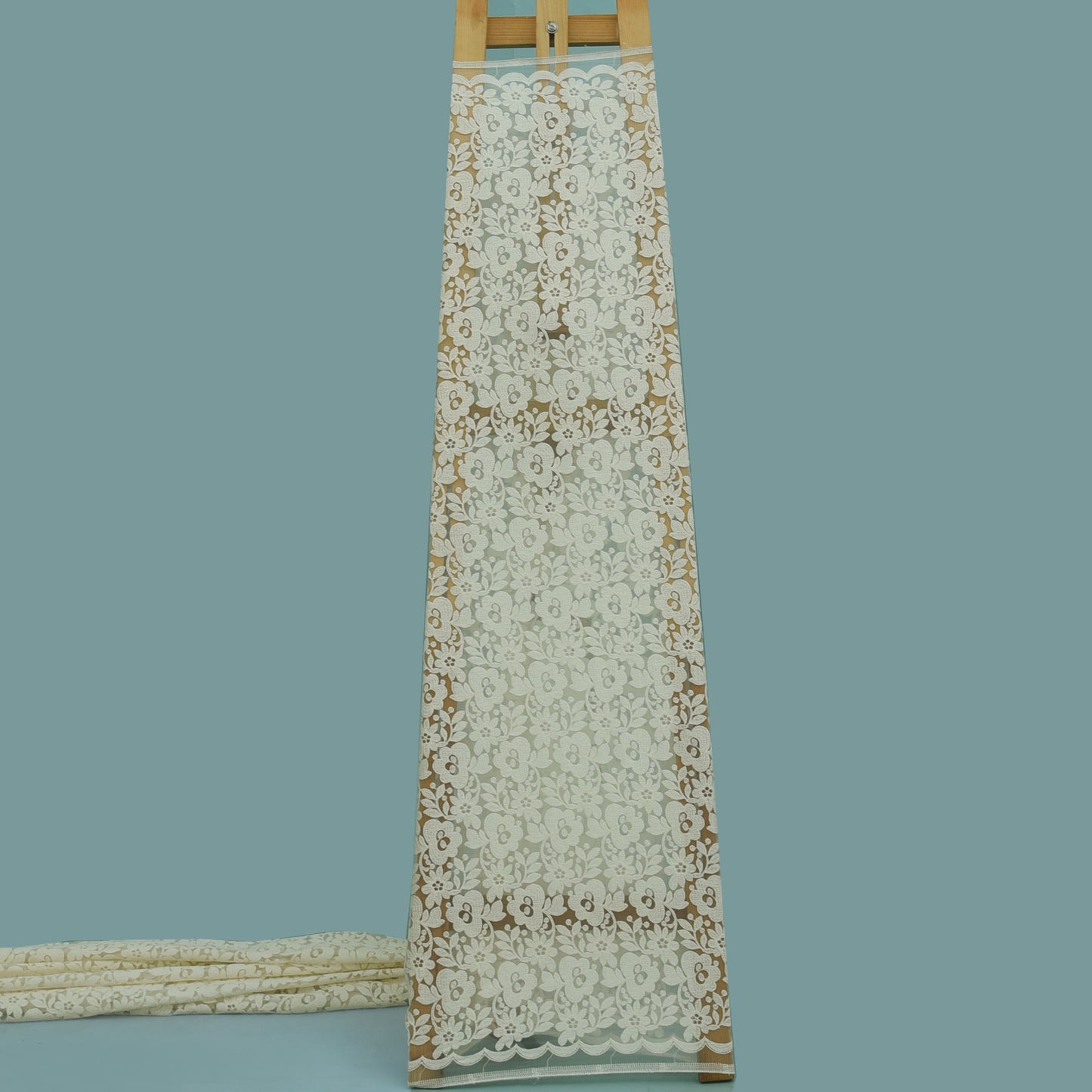 Off White Color Net Embroidery Fabric