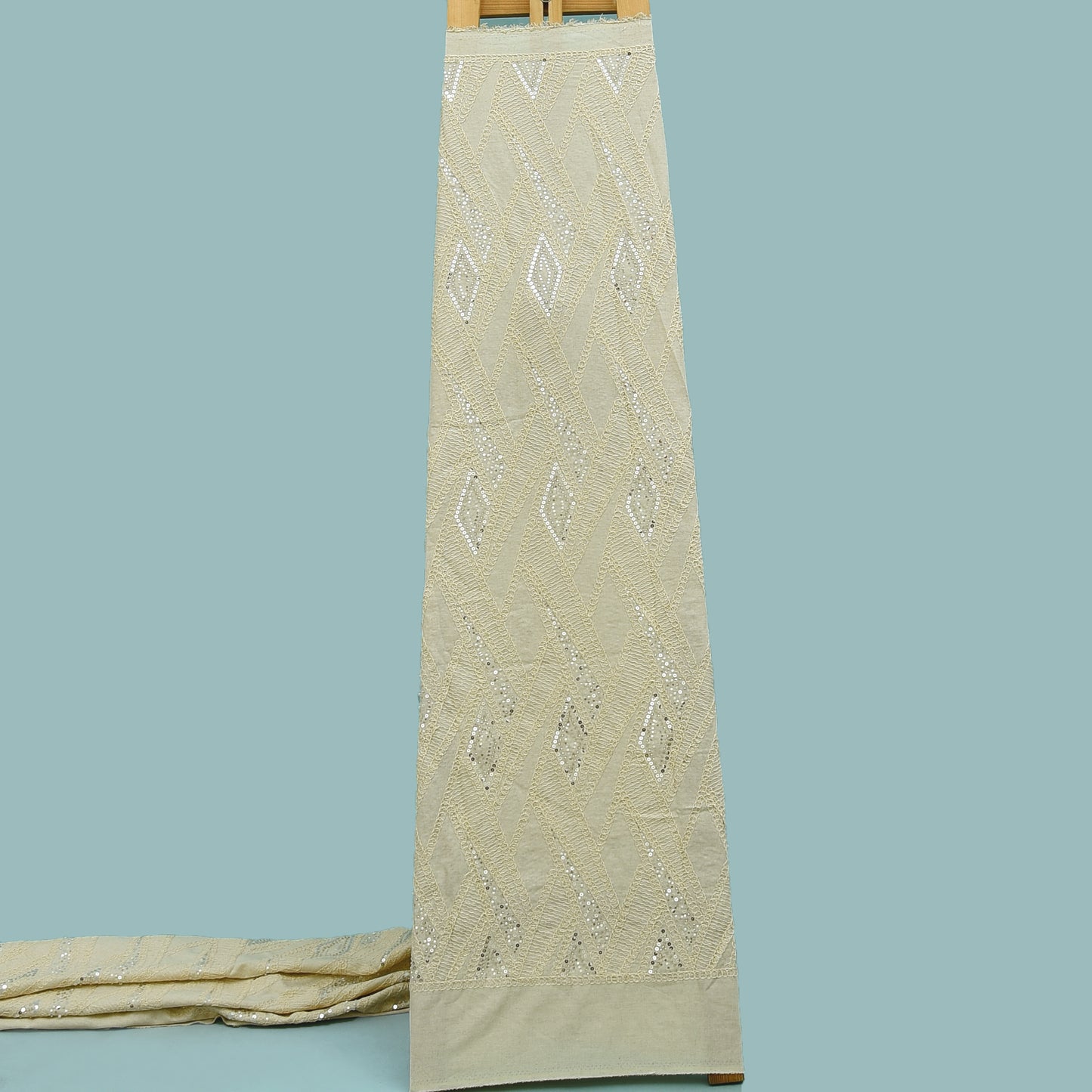 Off White Color Sequins Linen Embroidery Fabric