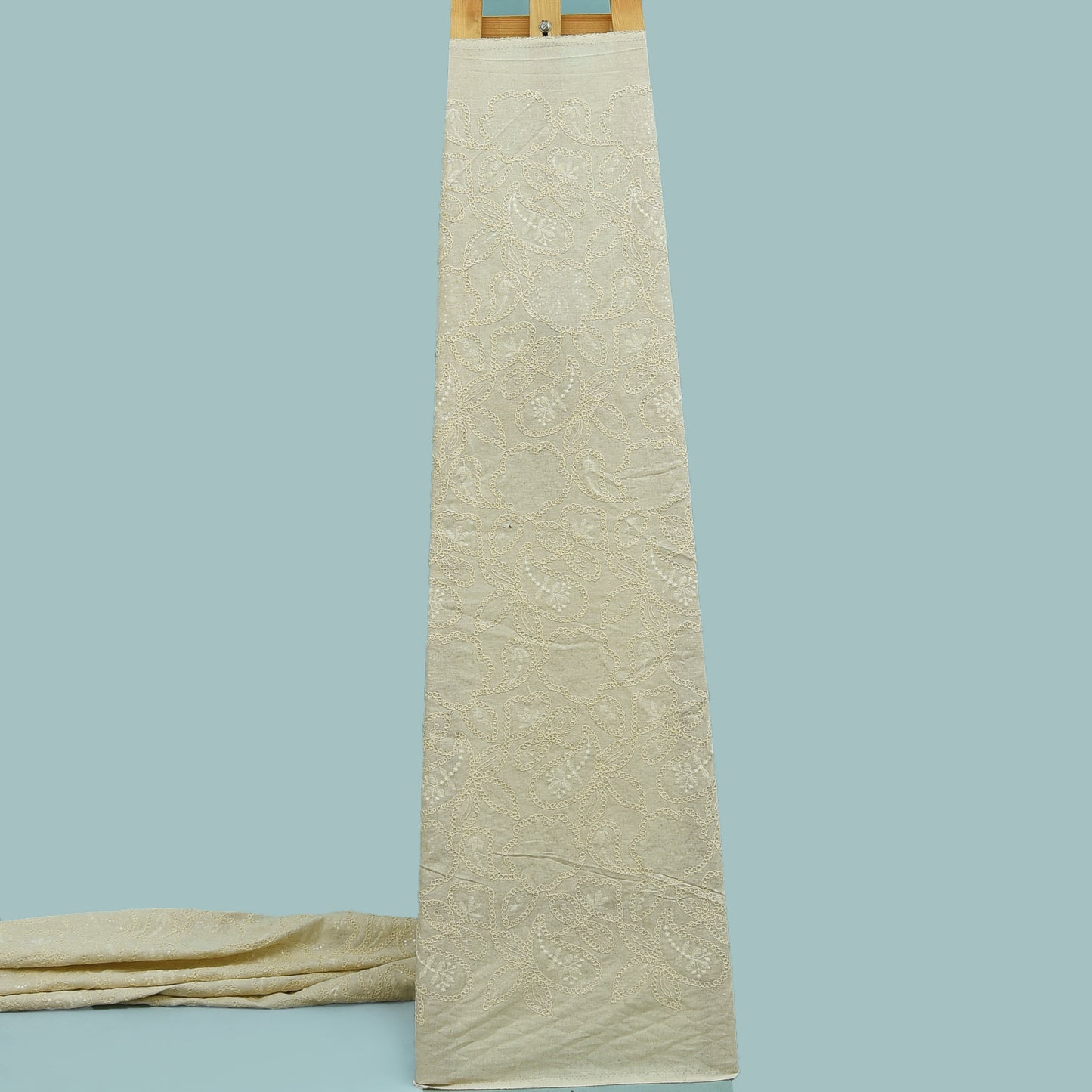 Off White Color Sequins Linen Embroidery Fabric