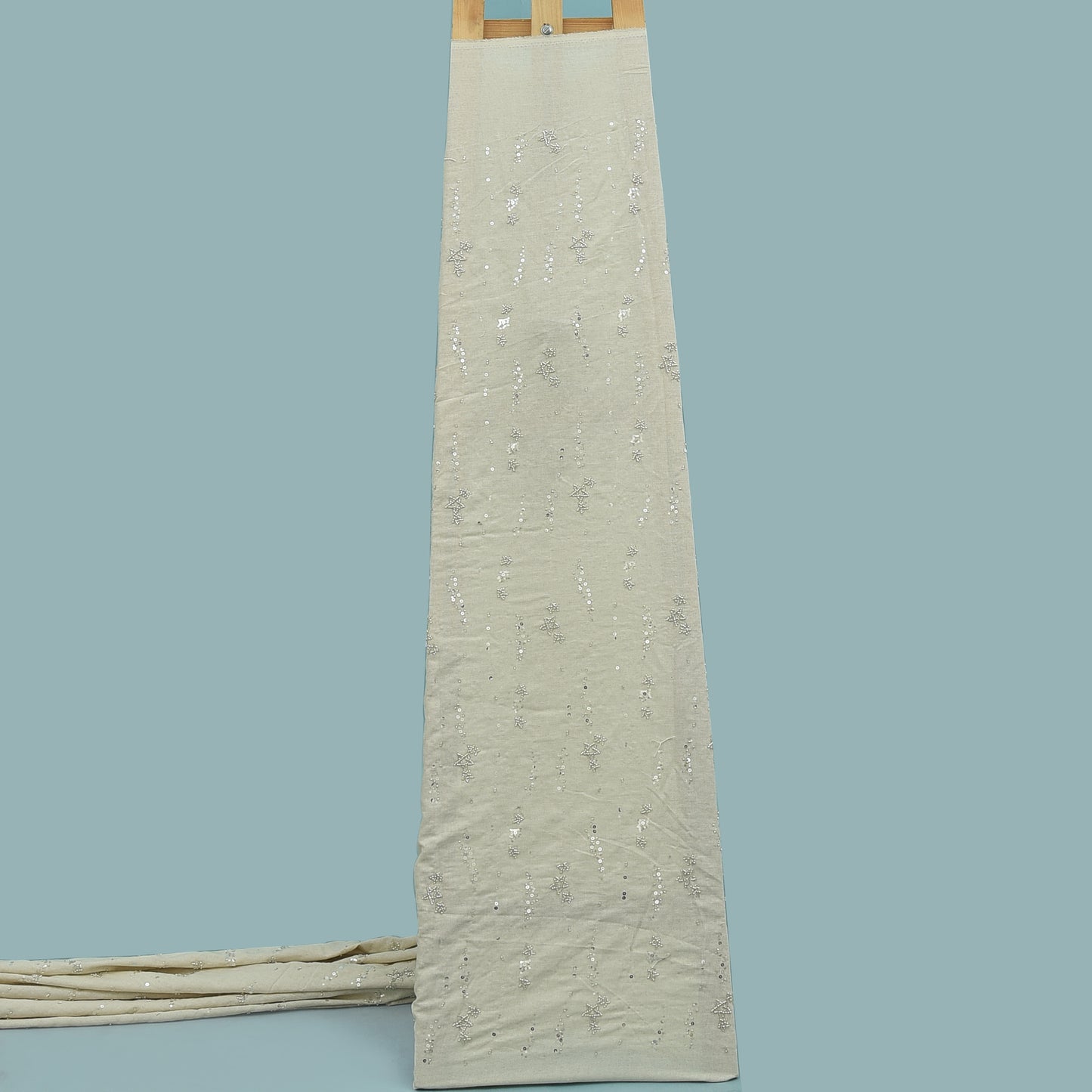 Off White Color Sequins Linen Embroidery Fabric