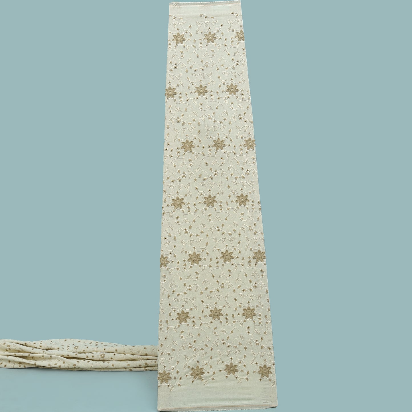 Off White Color Linen Embroidery Fabric