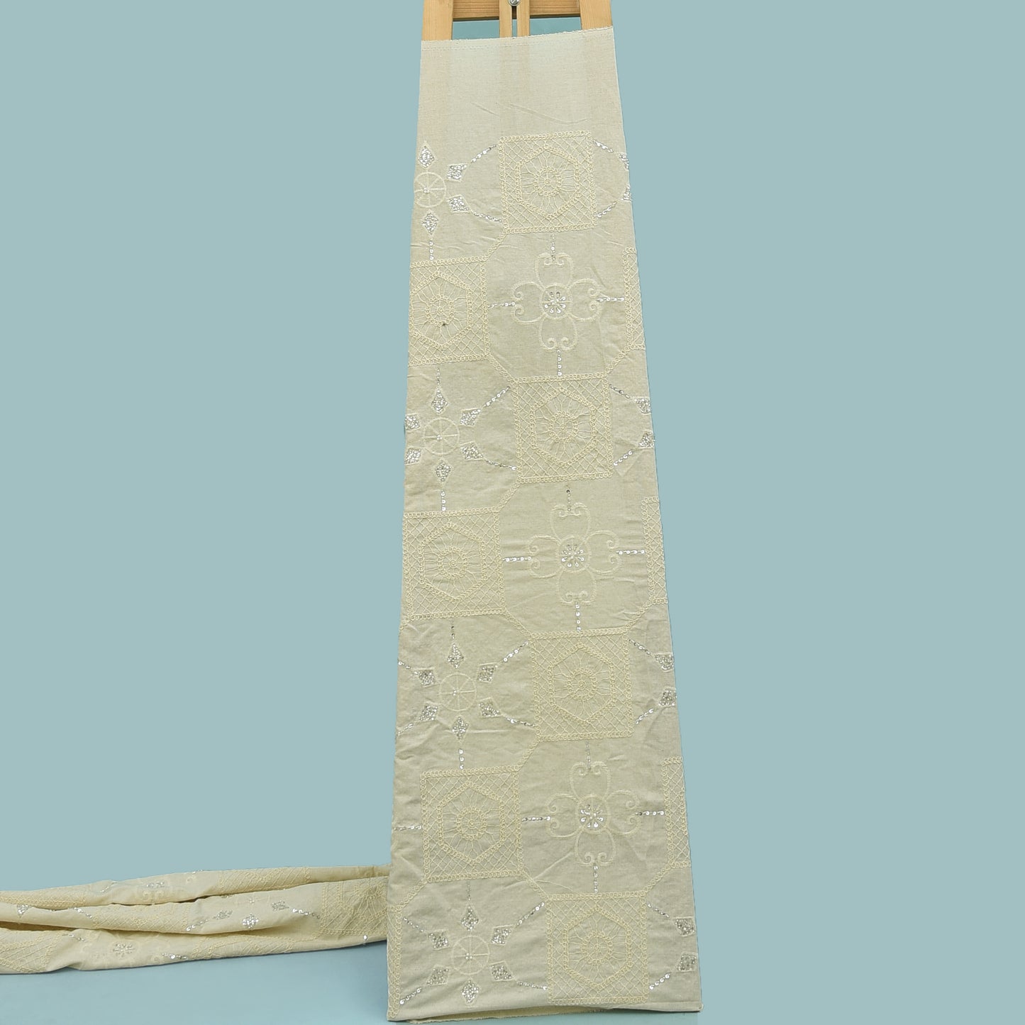 Off White Color Sequins Linen Embroidery Fabric