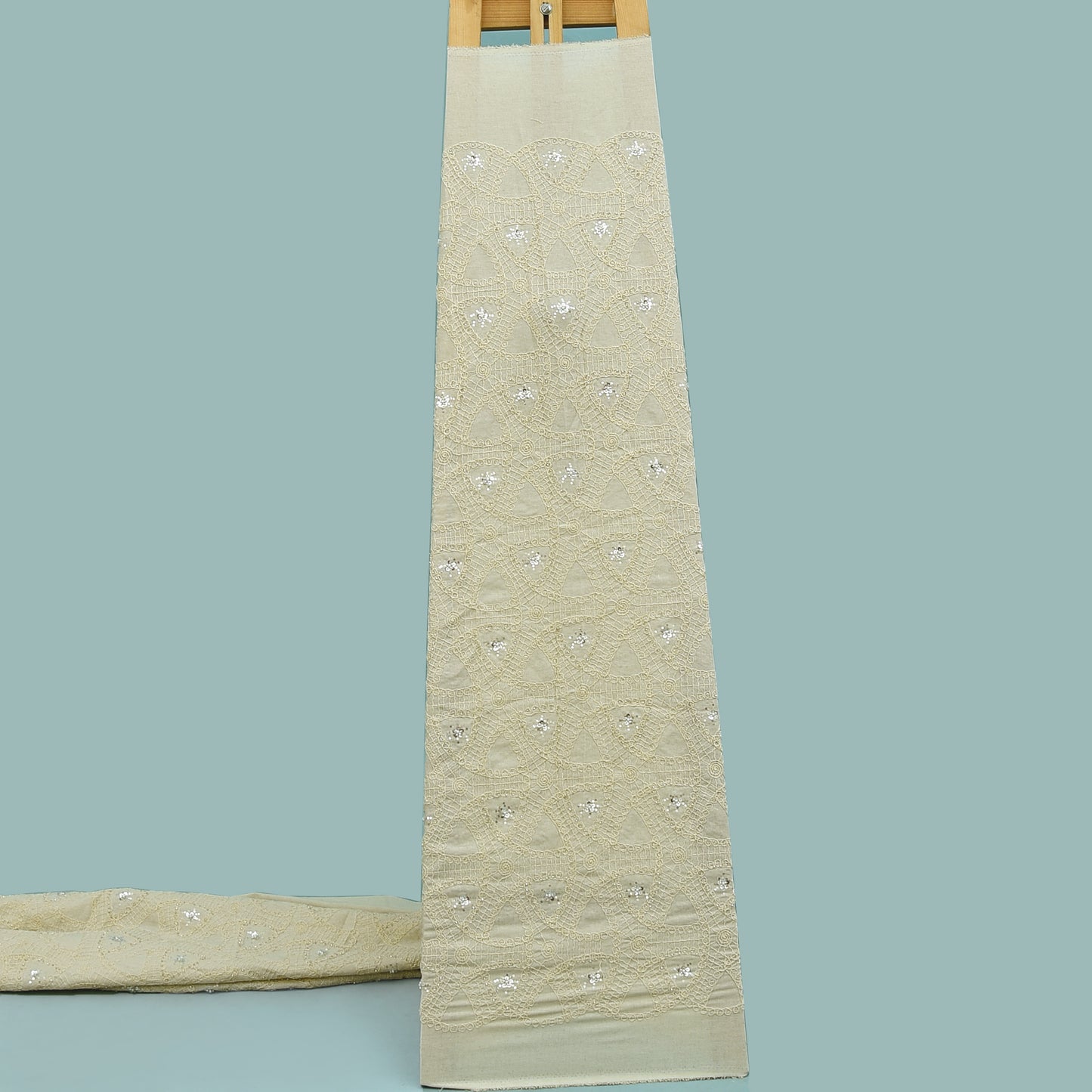 Off White Color Sequins Linen Embroidery Fabric