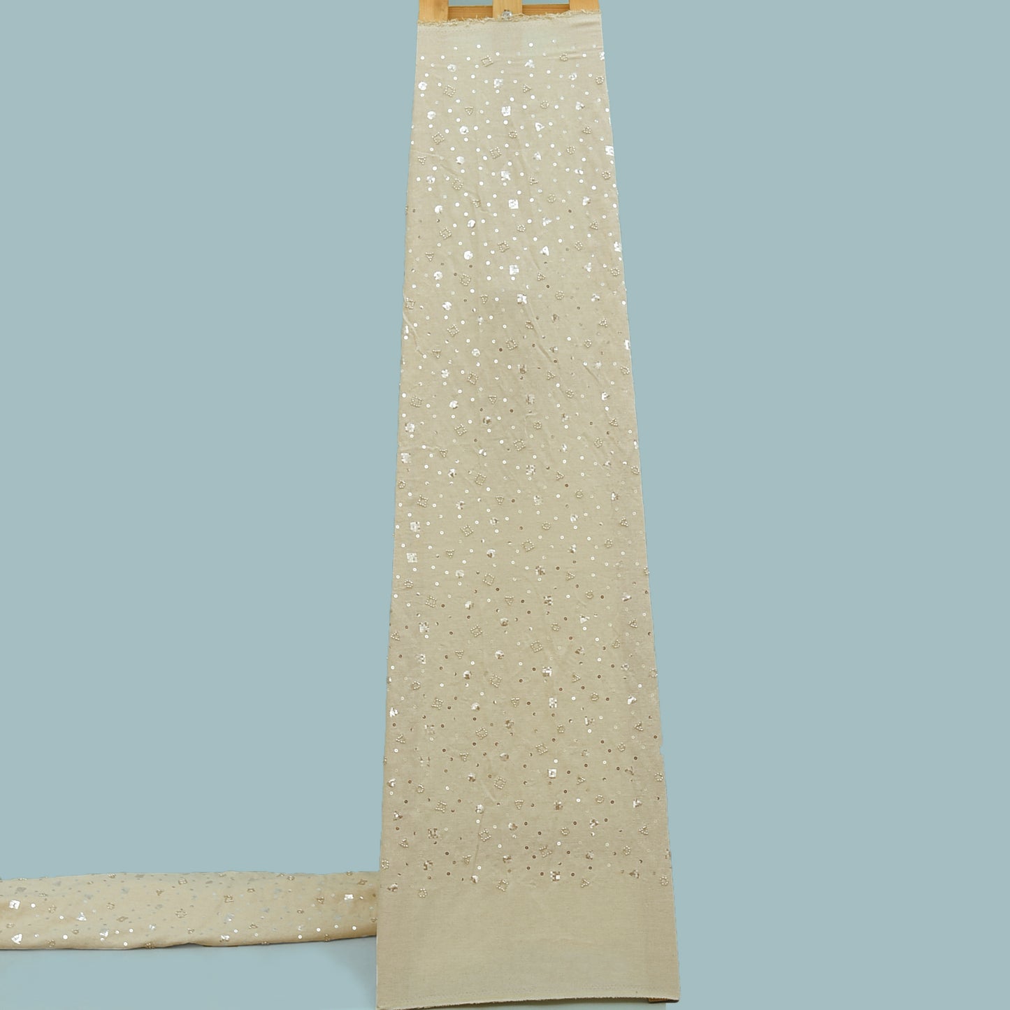 Off White Color Sequins Linen Embroidery Fabric