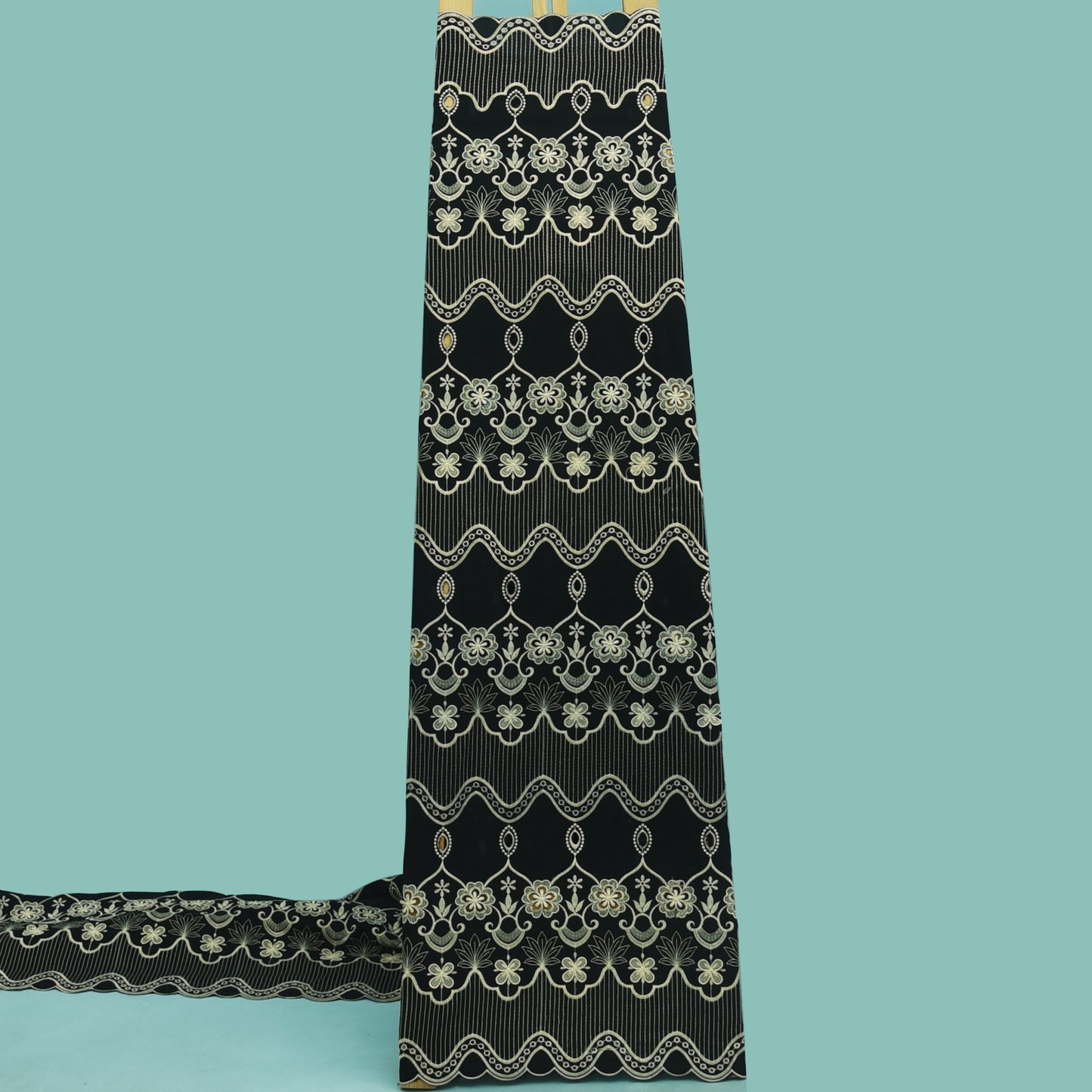 Black Color Crepe Embroidery Fabric