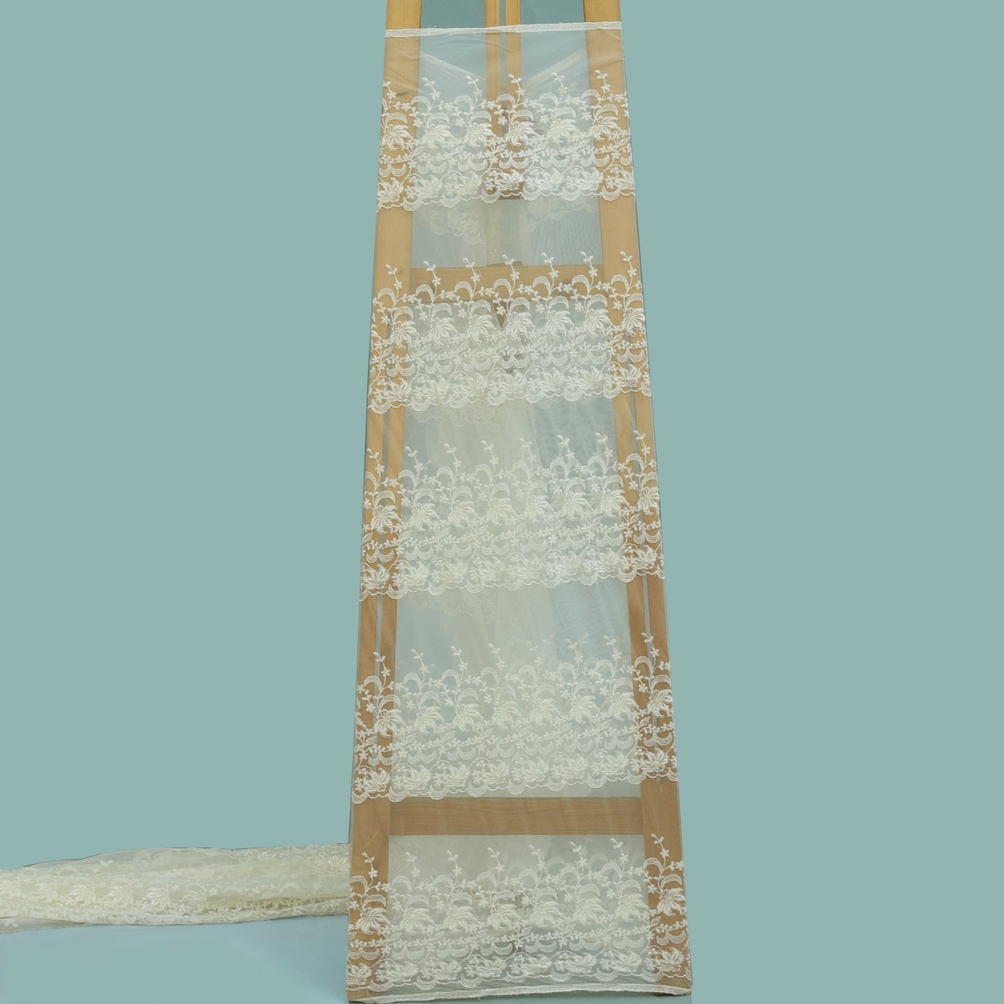 Off White Color Net Embroidery Fabric
