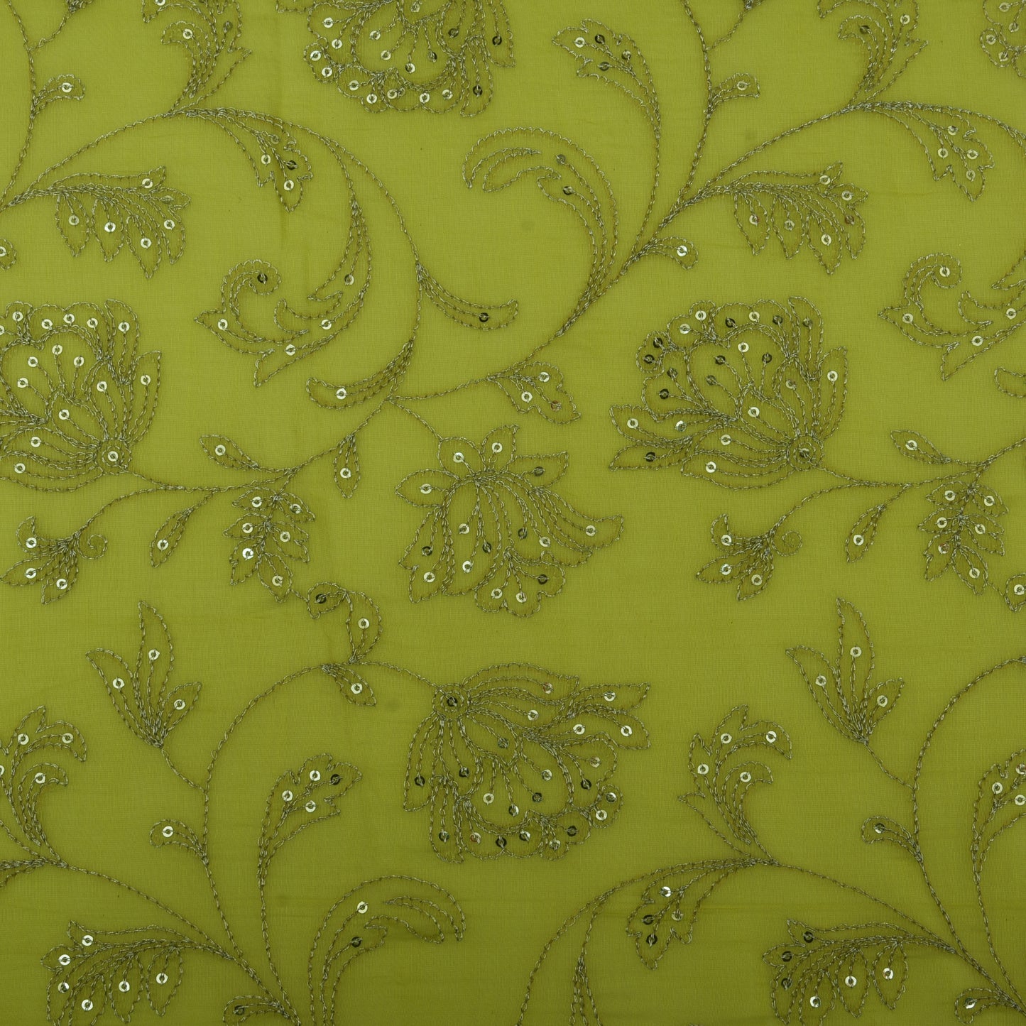 Neon Green Color Chanderi Embroidery Fabric