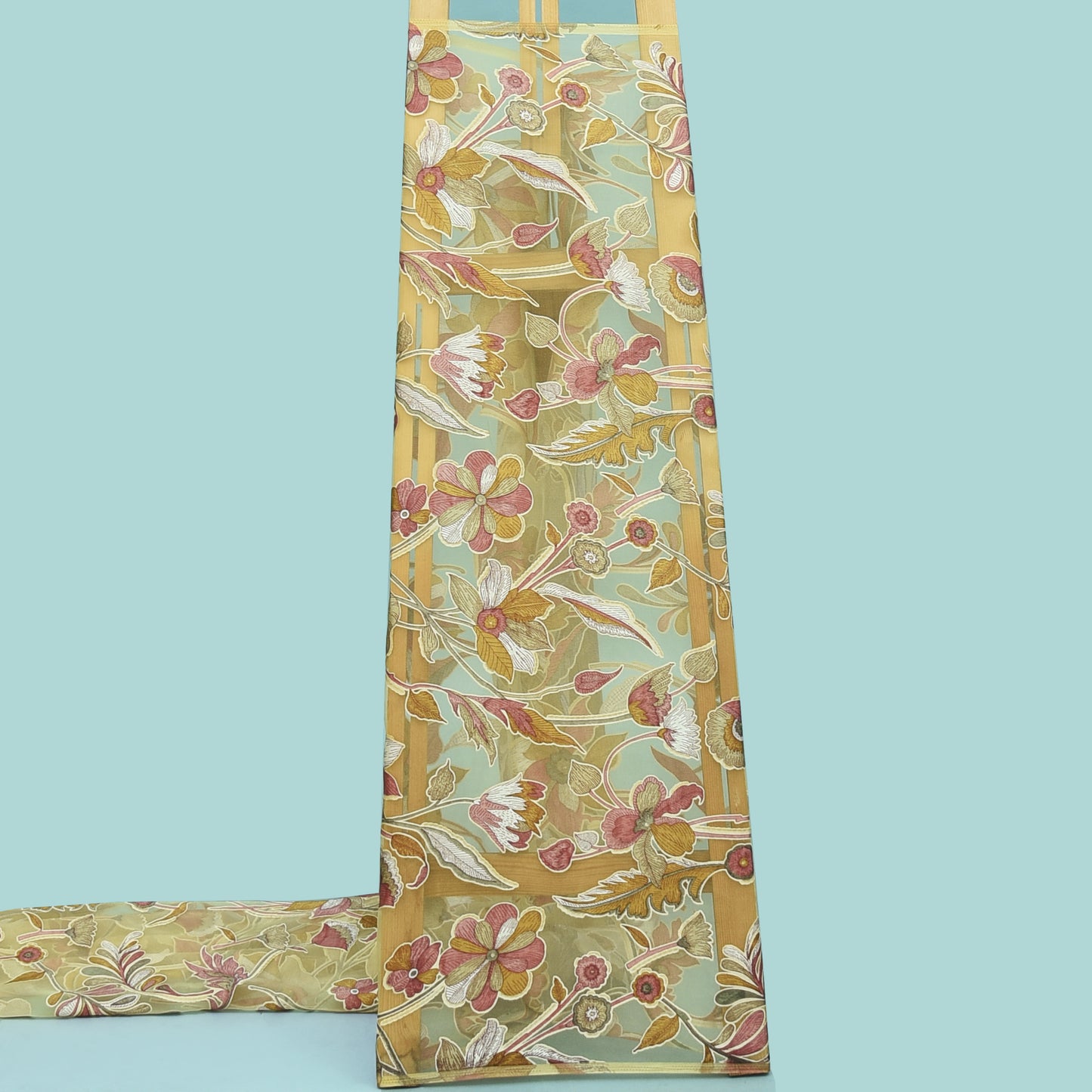 Cream Color Floral Tissue Foil Organza Print Fabric
