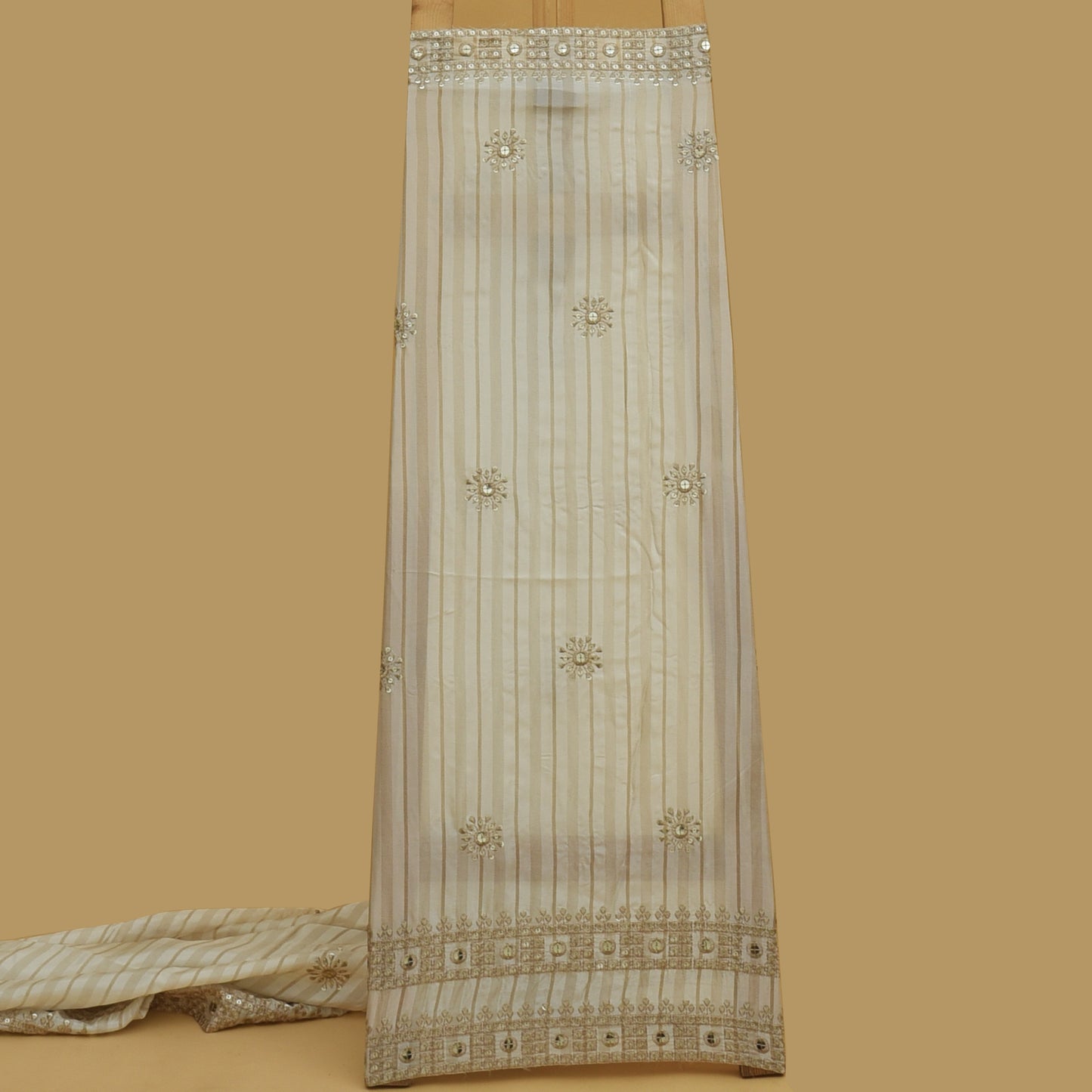 Beige Color Tissue Embroidery Fabric