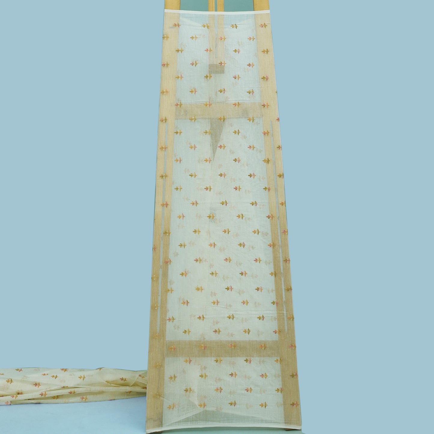Off White Color Chanderi Booti Embroidery Fabric