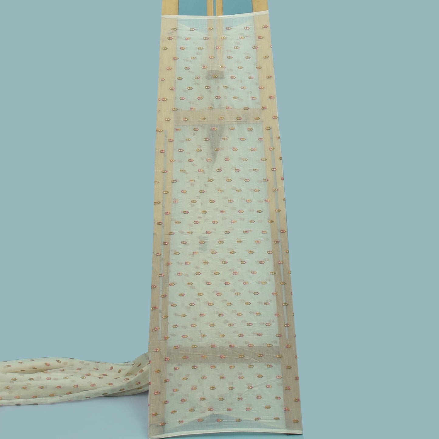 Off White Color Chanderi Booti Embroidery Fabric