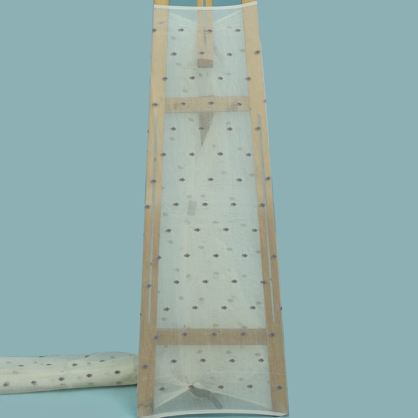 Off White Color Chanderi Booti Embroidery Fabric