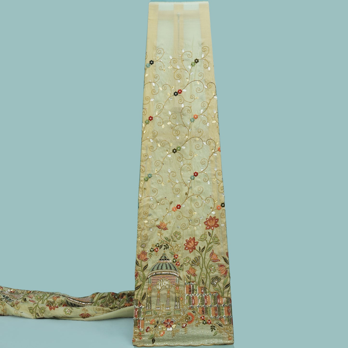 Beige Color Tissue Embroidery Fabric