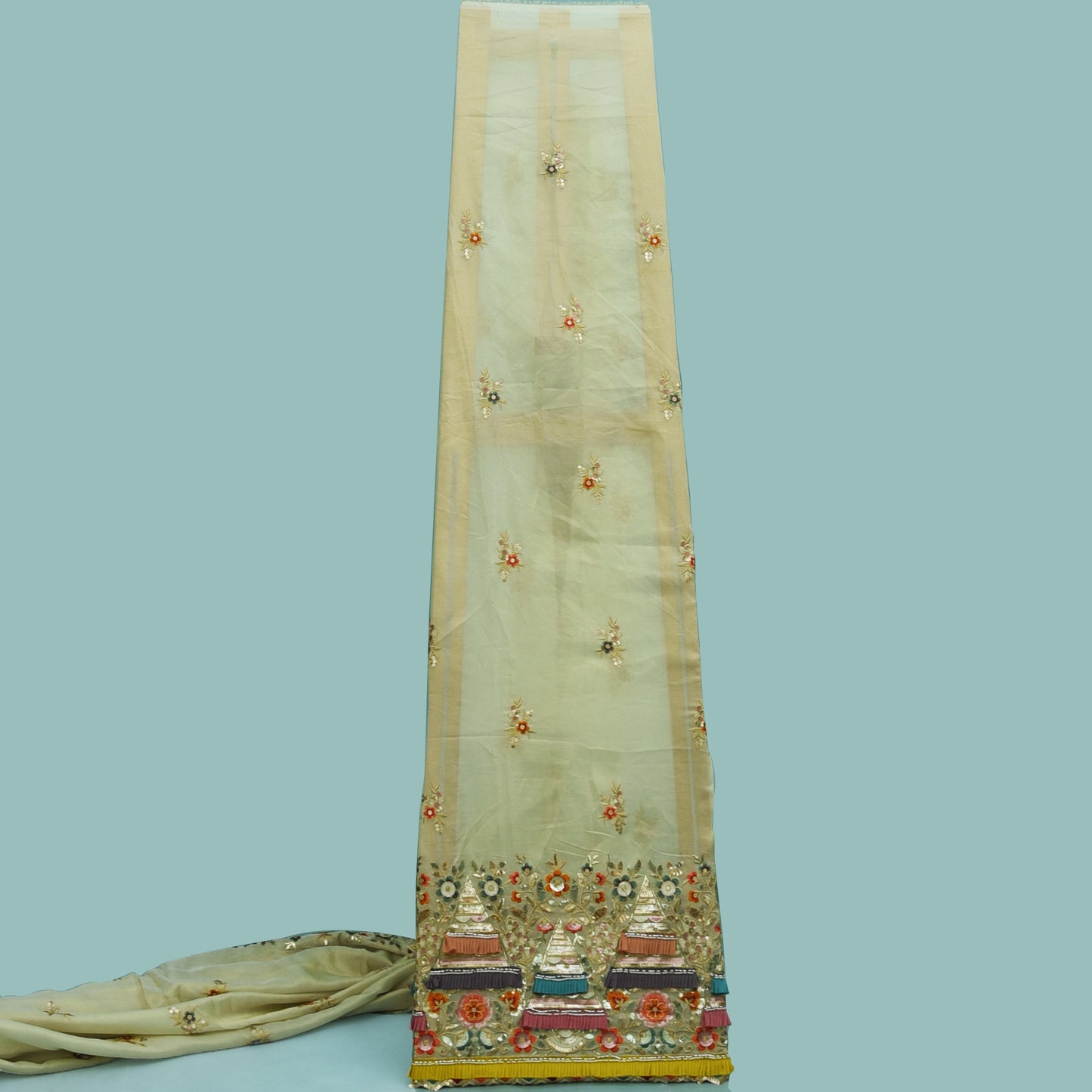 Beige Color Tissue Embroidery Fabric