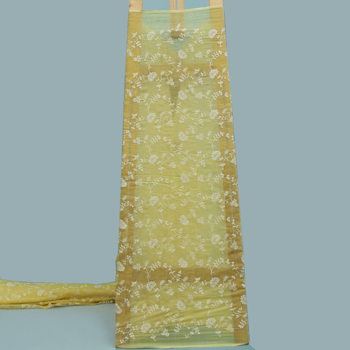 Lemon Color Chanderi Embroidery Fabric