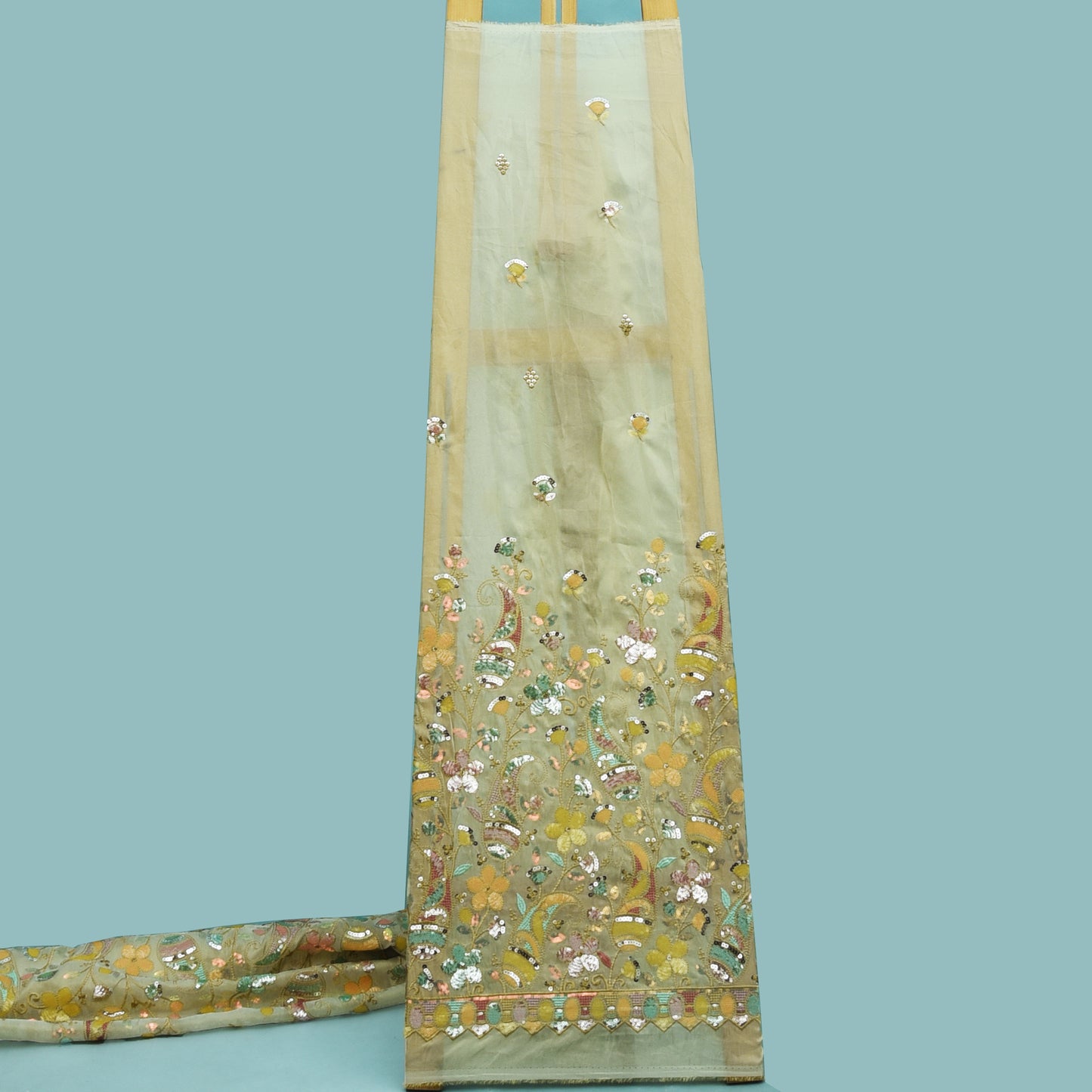 Beige Color Tissue Embroidery Fabric