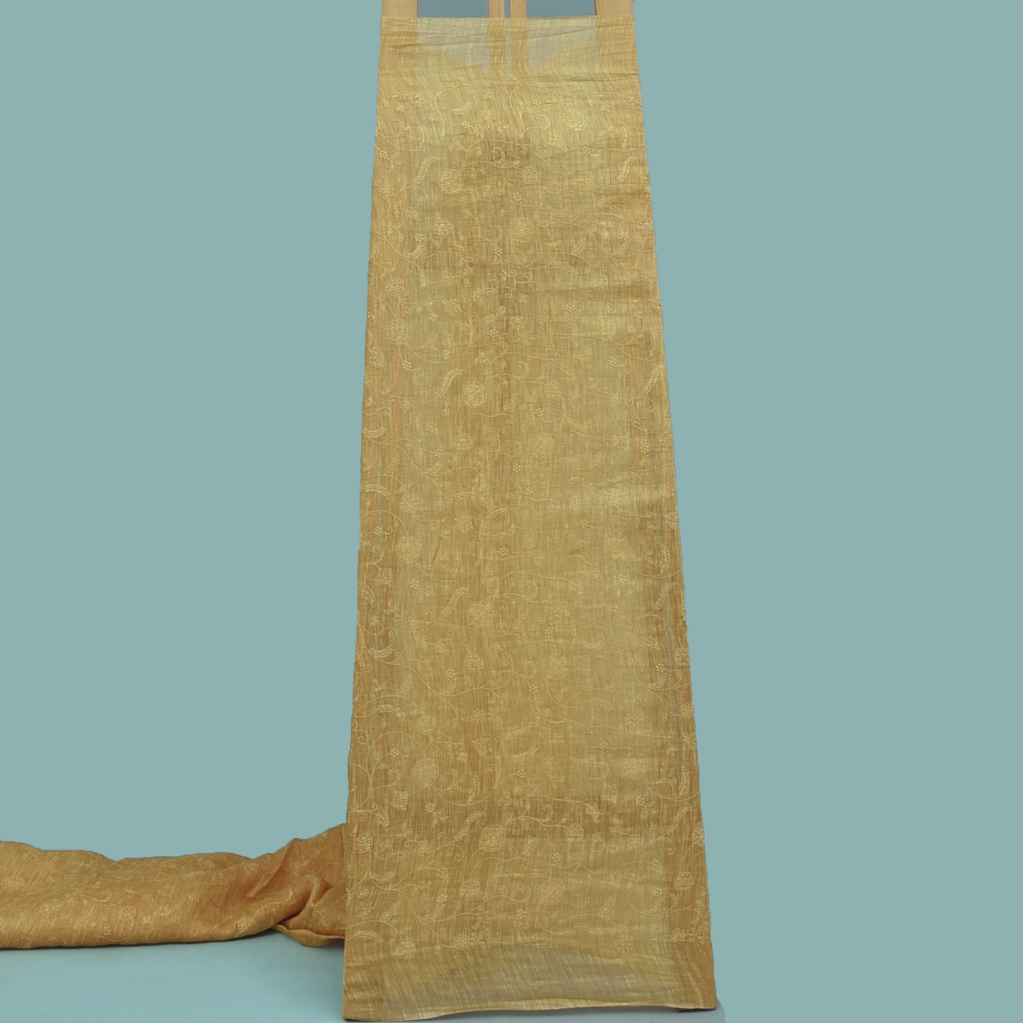 Beige Color Noil Silk Embroidery Fabric