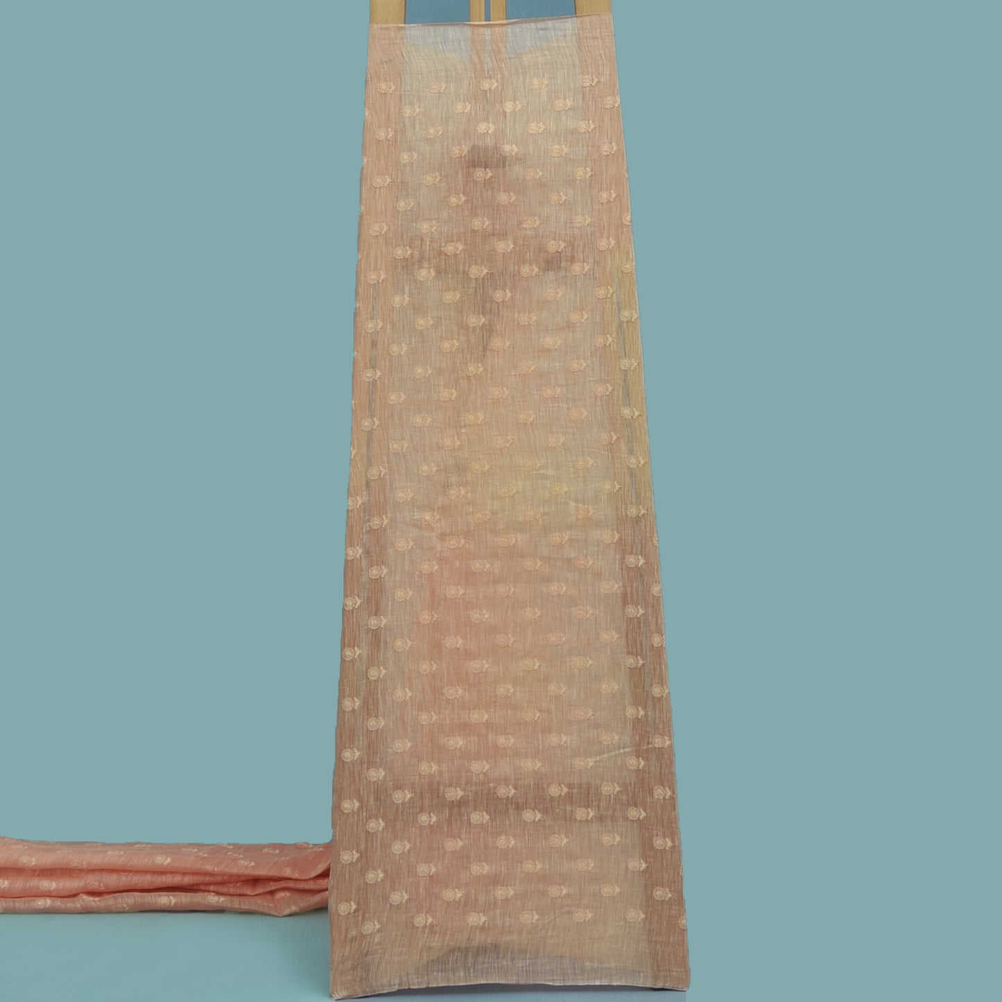 Peach color Noil Silk Embroidery Fabric