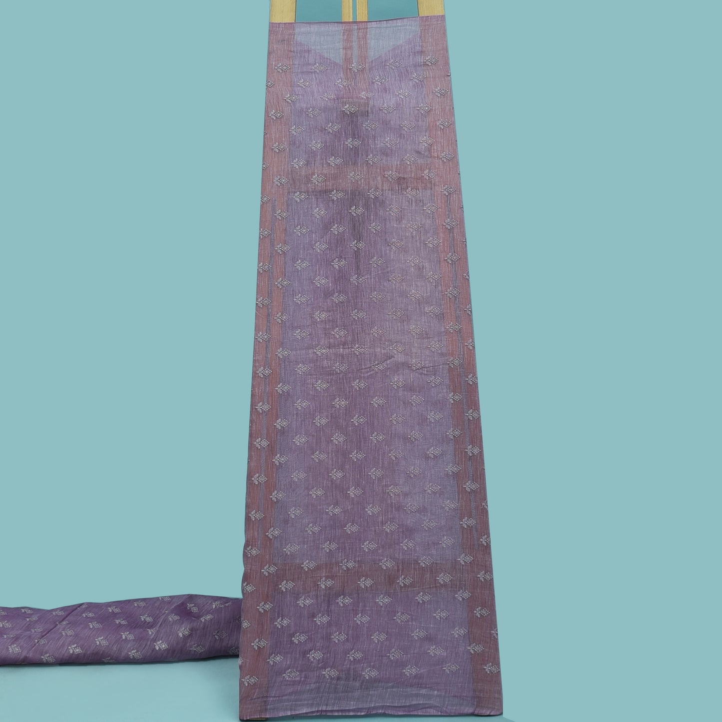 Mauve Color Noil Silk Embroidery Fabric