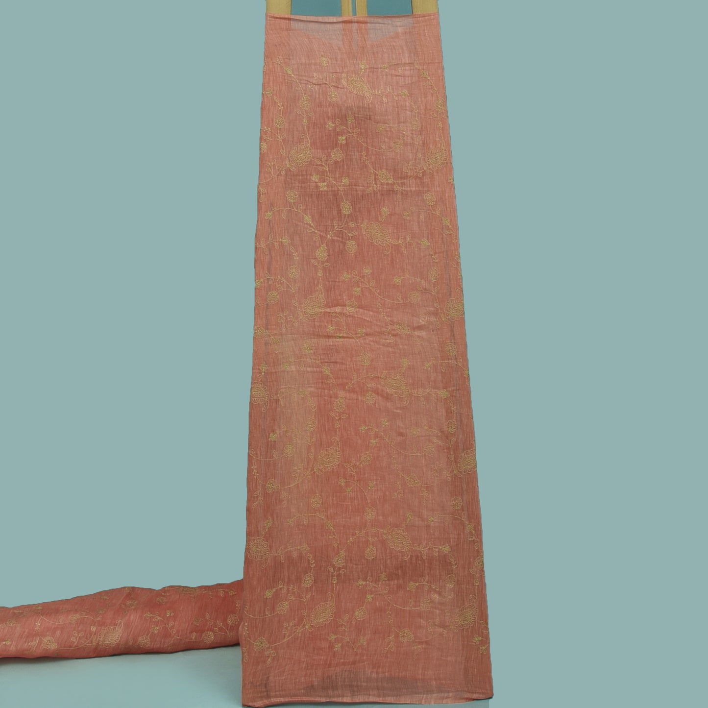 Pink Color Noil Silk Embroidery Fabric