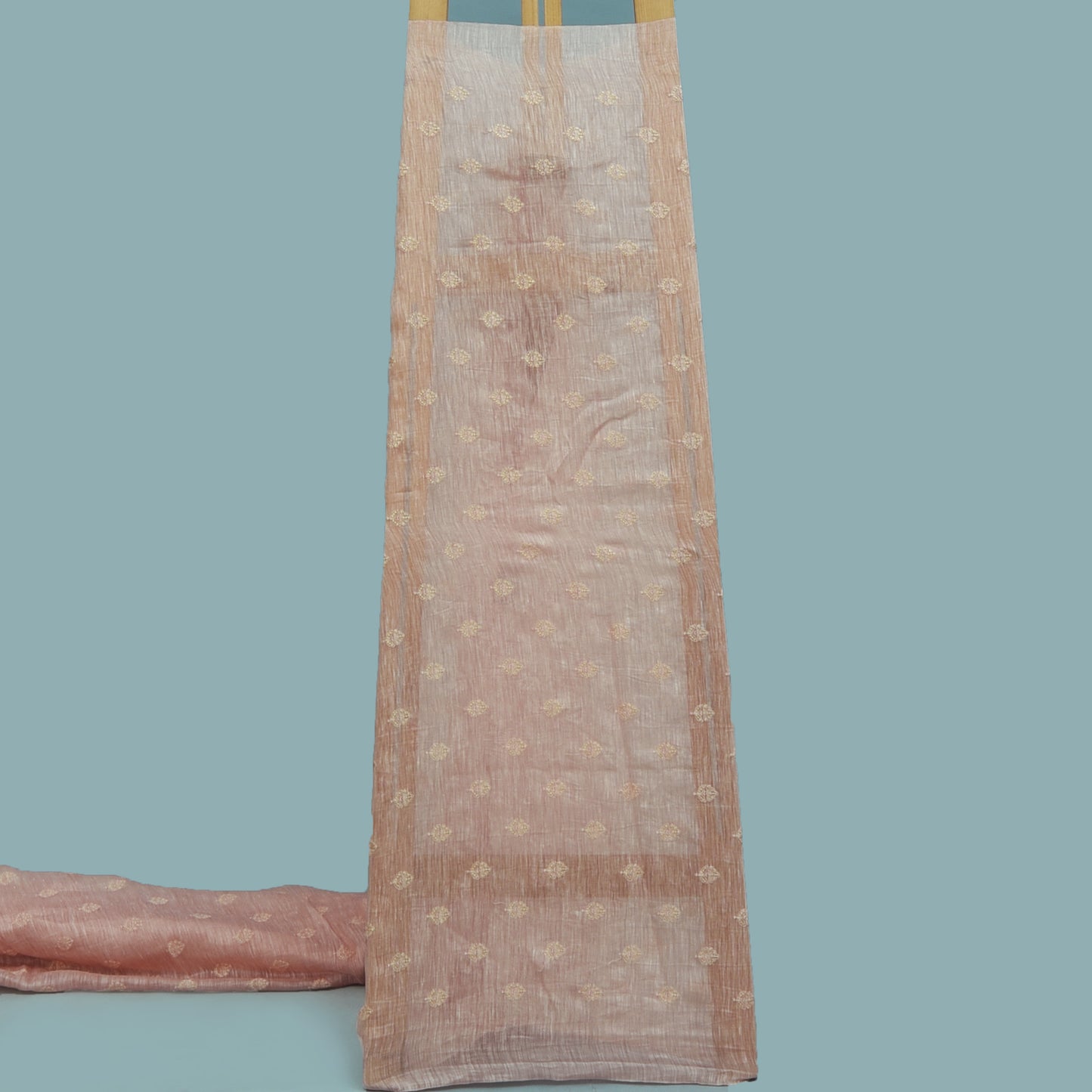 Peach Color Linen Embroidery Fabric